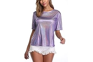 Women's Shiny Shimmer Sparkle Holographic Party Disco Mermaid Shirt