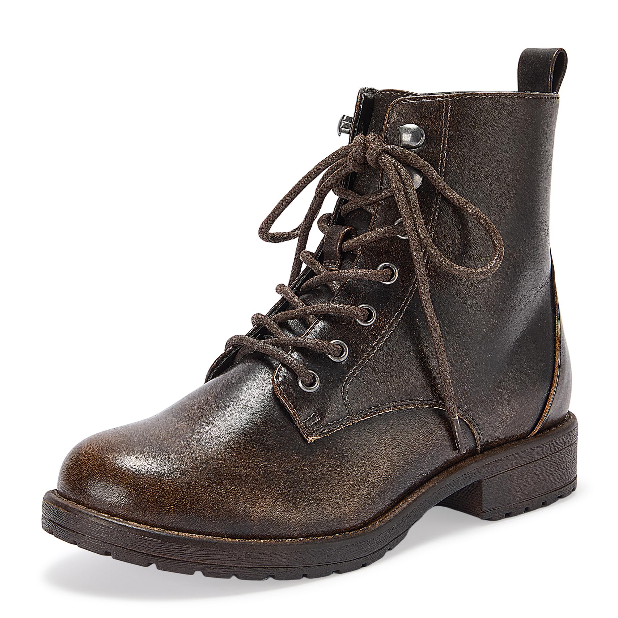 LISYIIZ Womens Ankle Booties Fashion Lace up Side Zipper Combat Boots