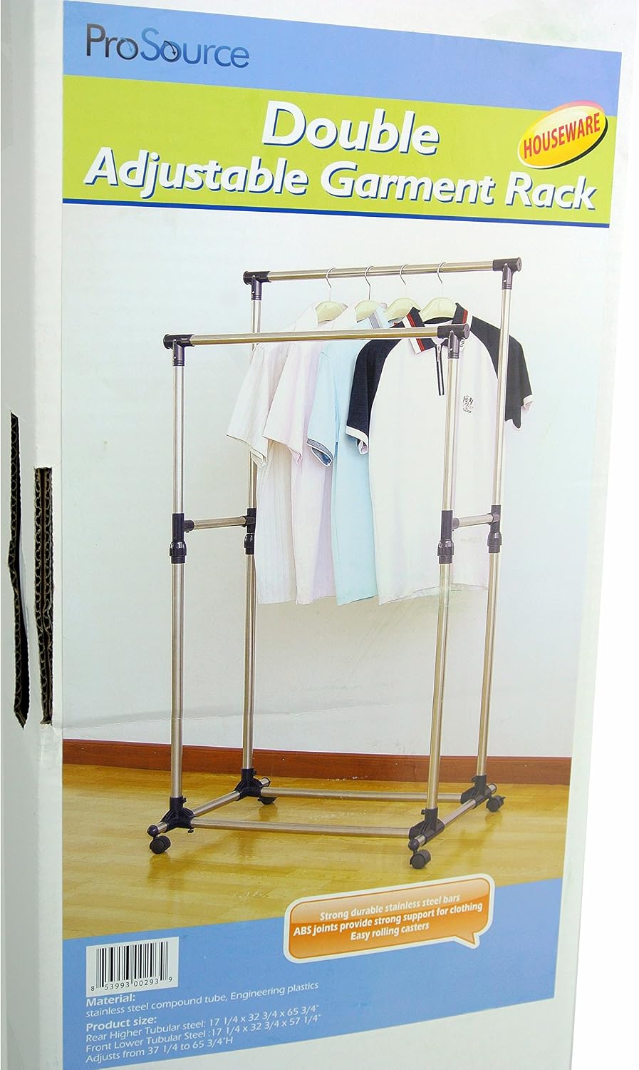 ProSource Premium Heavy Duty Double Rail Adjustable Telescopic Rolling Clothing and Garment Rack