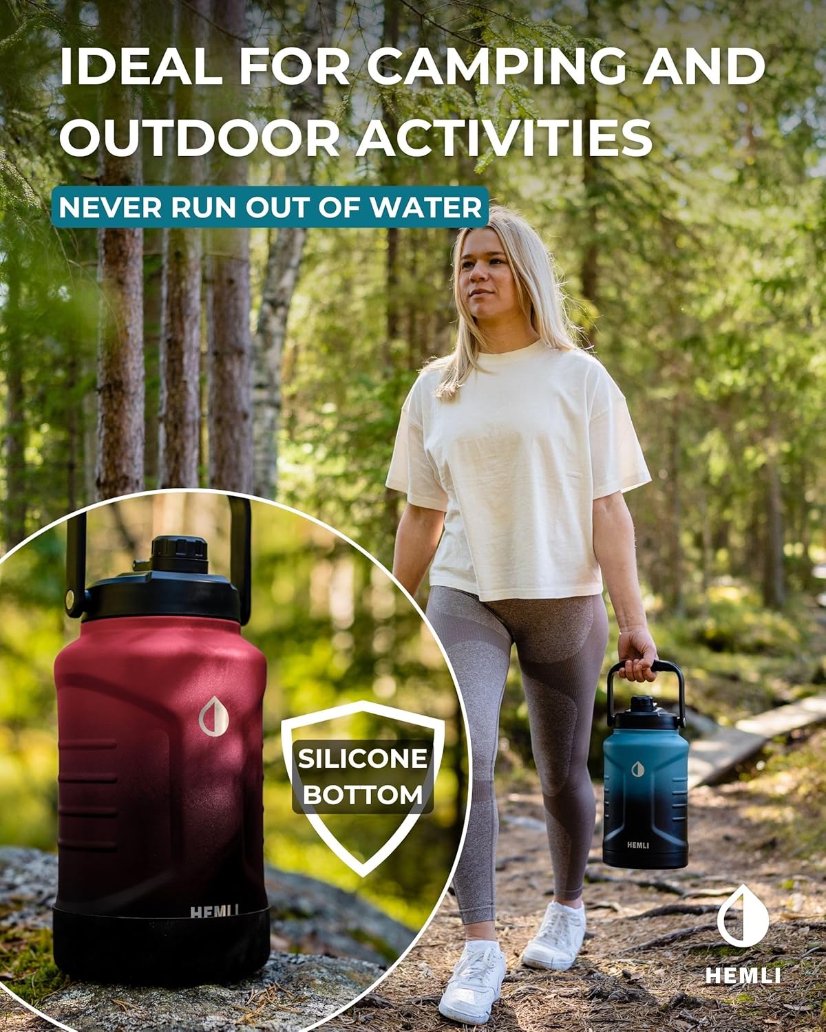 One Gallon Insulated Stainless Steel Water Bottle, 128 oz Jug, Triple-Walled Vacuum-Sealed Beer Growler, with Carrying Case (New Black)