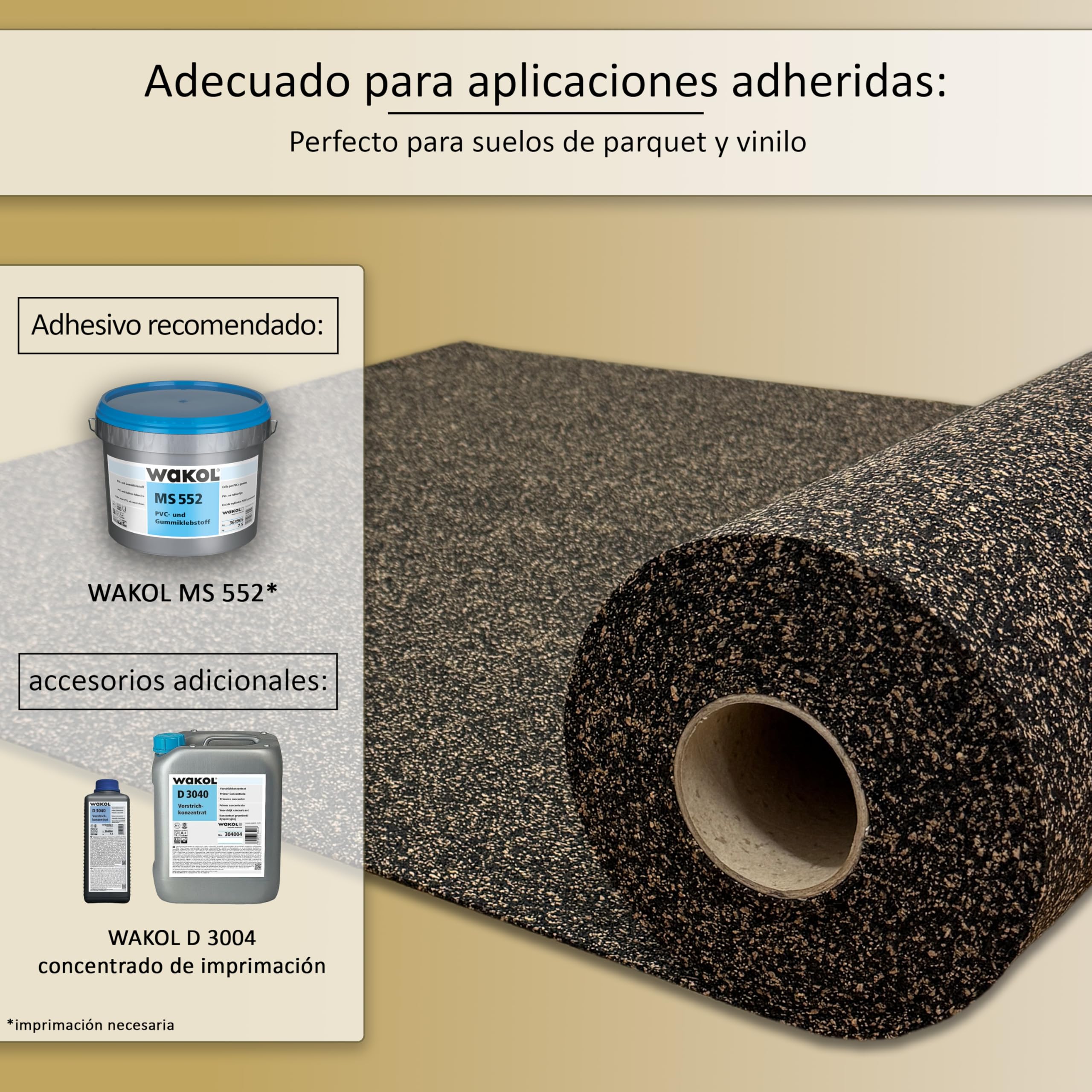 Capa base de corcho de caucho TRECOR® [5 m²], extremadamente resistente, aislamiento acústico como base laminada/base de parquet/base de vinilo, aislamiento acústico superior (Espesor 2 mm, 1 m²)