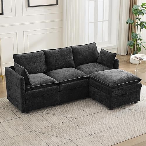 Miniatura 36 de Cloud - Sofá modular de 3 plazas de 80 pulgadas con otomana de almacenamiento, sofá de almacenamiento tapizado con asiento profundo, sofá