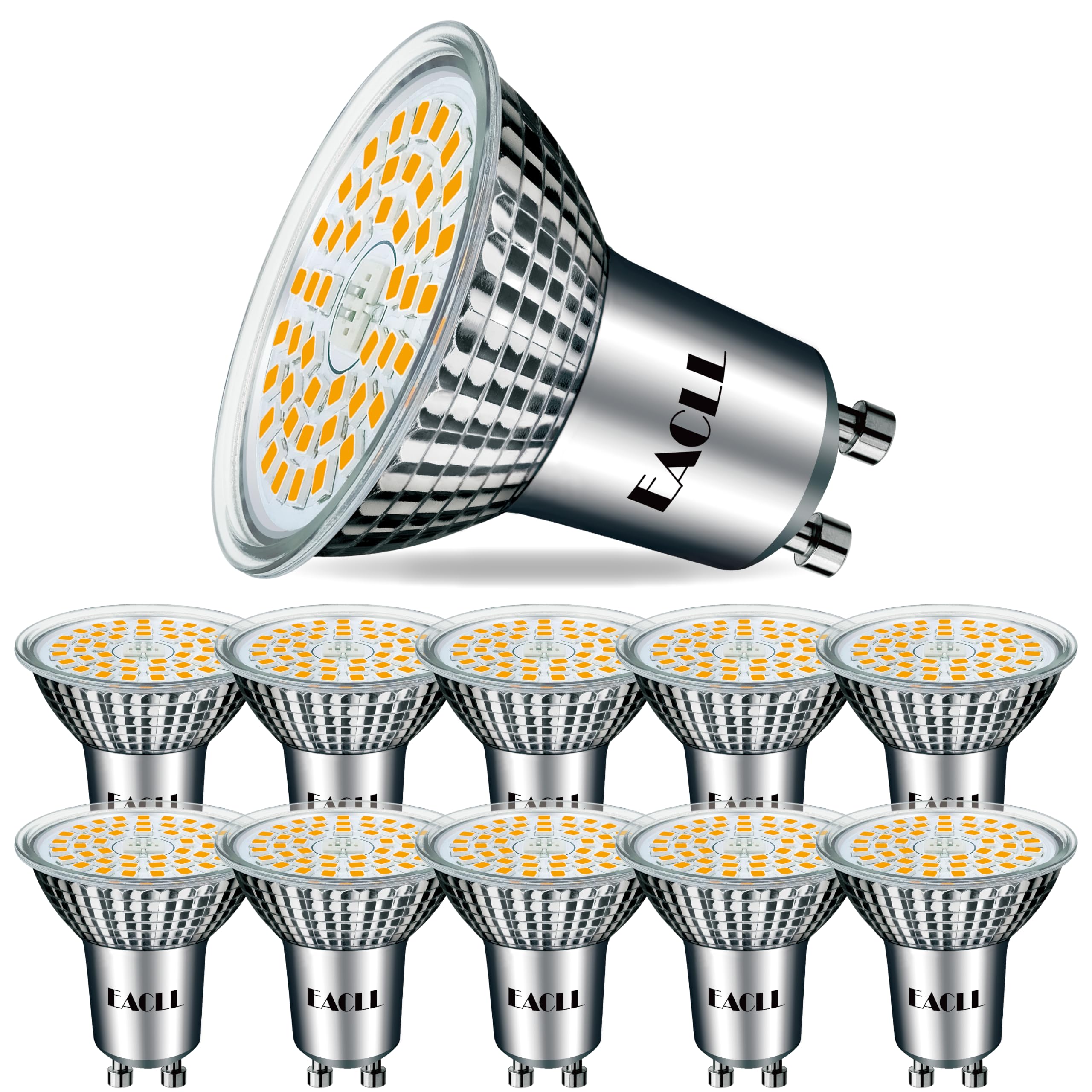 EACLL GU10 LED Warmweiss 10W Ersetzt 140W Halogen Leuchtmittel, 10er-Pack. 1050 Lumen 3000K Birnen, AC 230V Flimmerfrei Strahler, Abstrahlwinkel 120 Grad Spot, Nicht Dimmbar Ø50xH53mm Reflektorlampen
