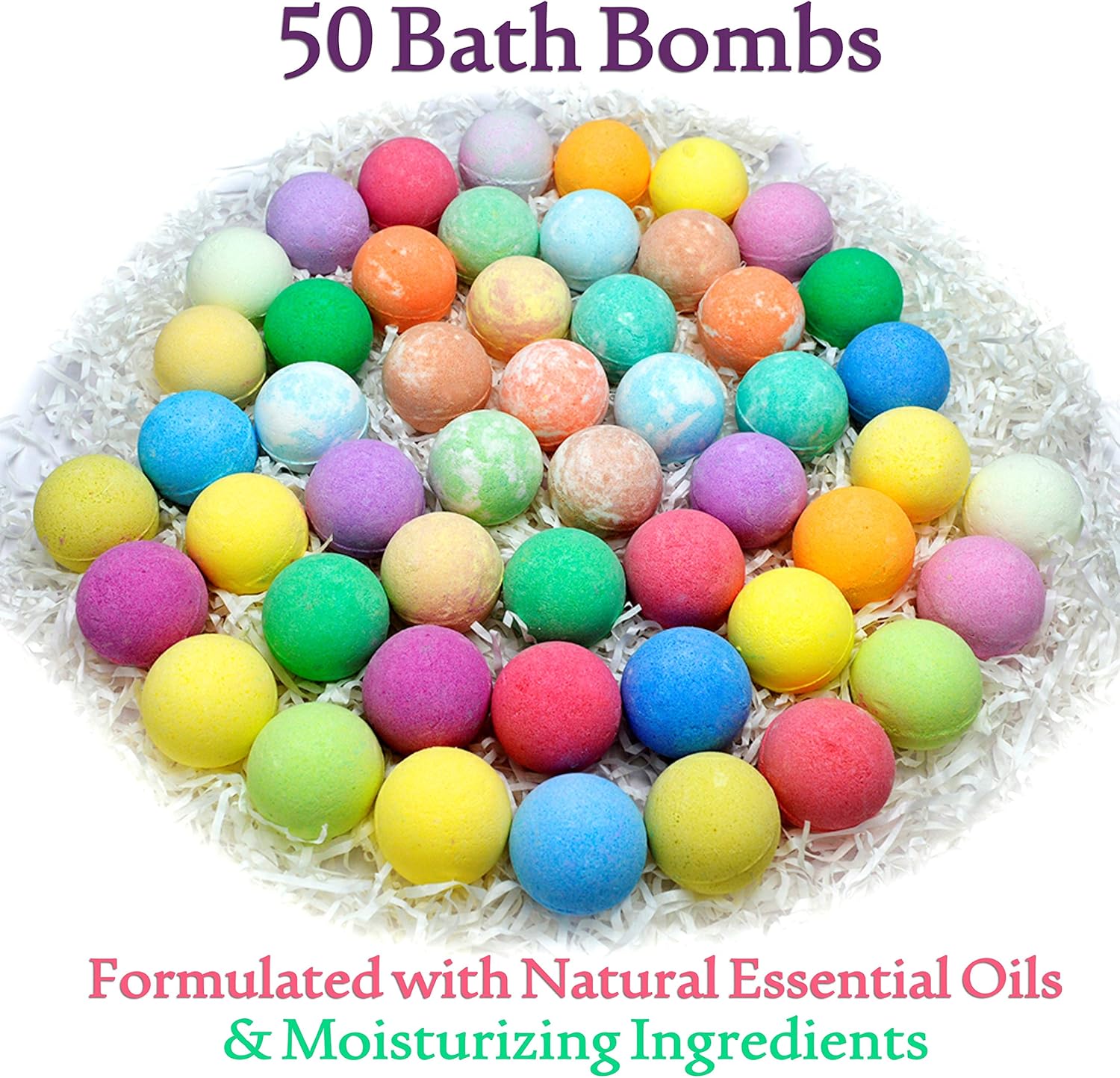 Pure Parker Natural Bath Bombs Bulk 50 Pack with Essential Oils - Moisturizing Gift Set for Women with Shea Butter - Individually Wrapped for Freshness - Image 2