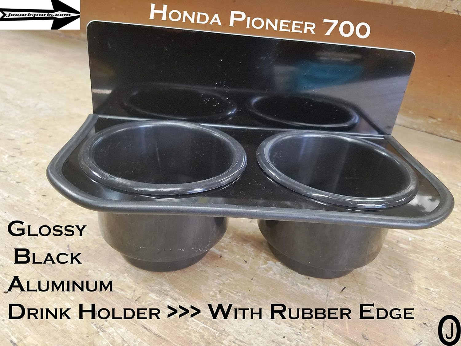 J & O Carts Parts Fits Honda Pioneer 700 Black Coated Aluminum Dash Jumbo Cup Holder with Rubber Edge