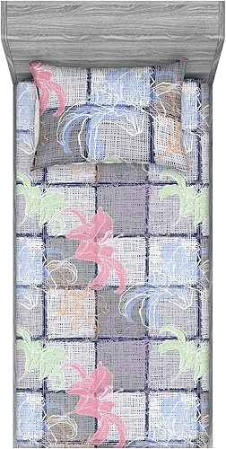 Miniatura 57 de Ambesonne Floral Fitted Sheet & Pillow Sham Set, Retro Wave Inspired Flower Motif with Space Inspired Effects Print, Decorative Printed 3 Piece Dark