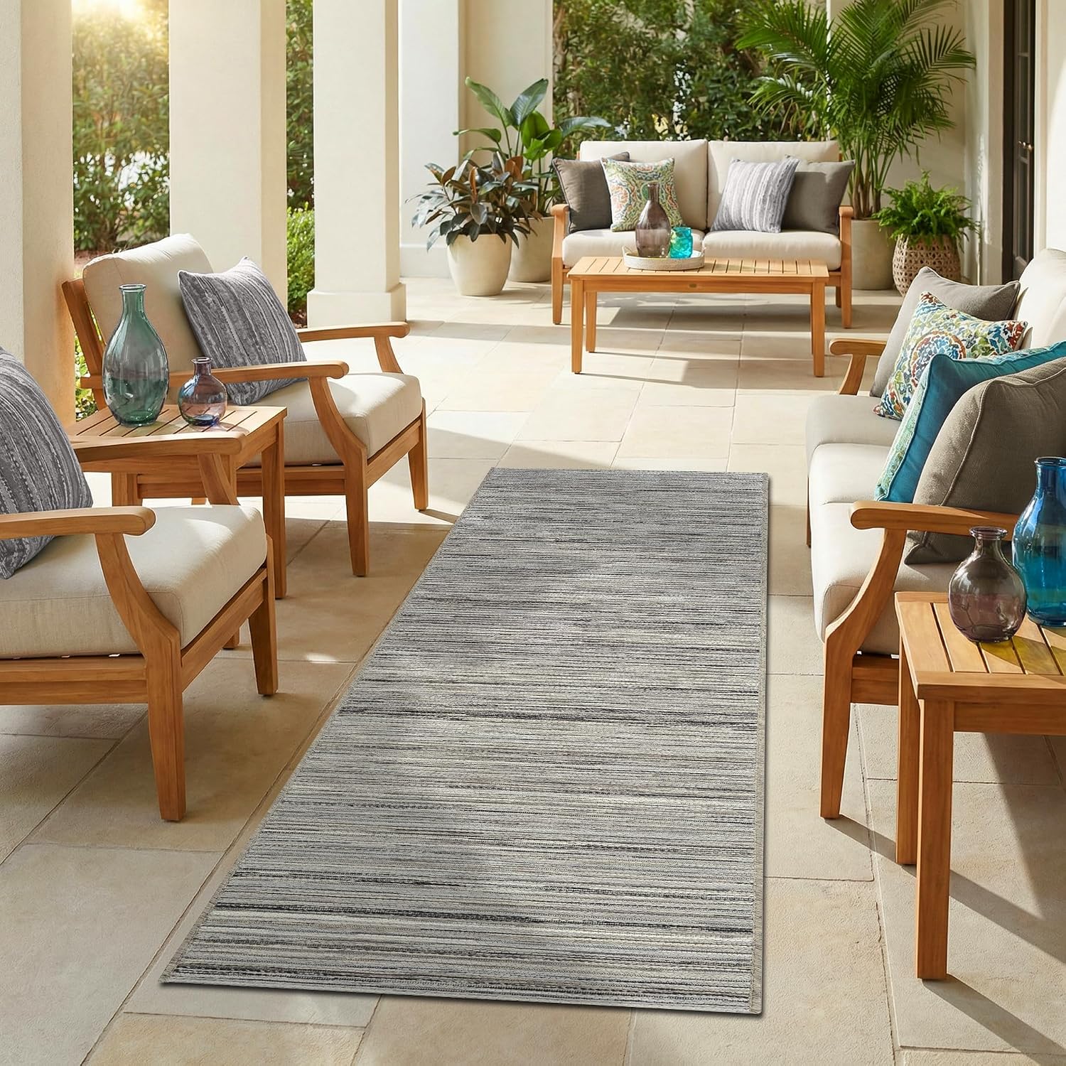 Couristan Cape Outdoor Area Rug - Hinsdale 2'3" x 7'10" Runner in Light Brown and Silver, Durable, Hose Washable, Flatwoven Floor Covering for Patio, Mudroom Or Kitchen Decor