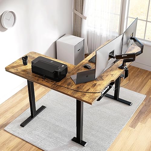 Miniatura 48 de Cubiker Escritorio de pie en forma de L – Escritorio eléctrico de altura ajustable de 63 x 55 pulgadas, mesa ergonómica para sentarse de pie con 3