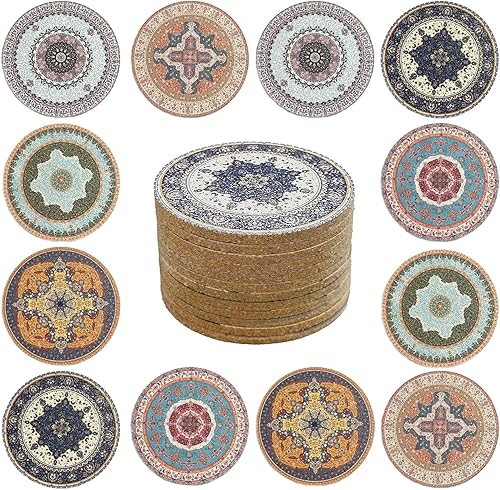 Miniatura 8 de Posavasos para bebidas, 12 posavasos absorbentes de corcho con posavasos de flores para mesa de café, regalos de inauguración de la casa para nuevos