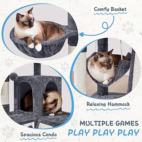 Miniatura 3 de Yaheetech Torre para gatos con árbol para gatos, condominio para gatos de 40 pulgadas con plataforma suave de gran tamaño, tabla de rascar, cesta y