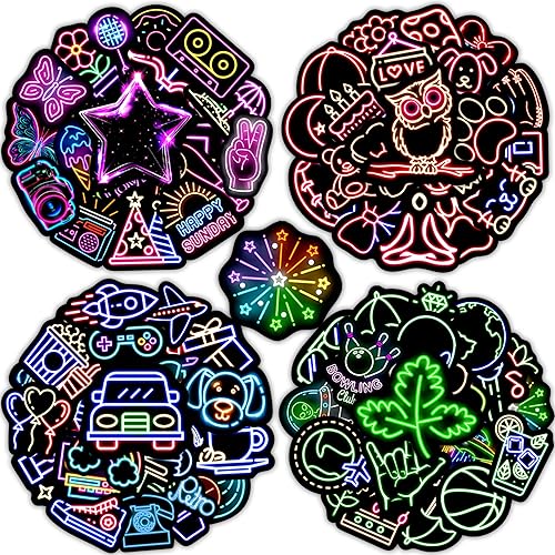 Miniatura 10 de 50 calcomanías estéticamente neón para botellas de agua Cyberpunk para adultos, coloridas calcomanías holográficas impermeables de vinilo para No