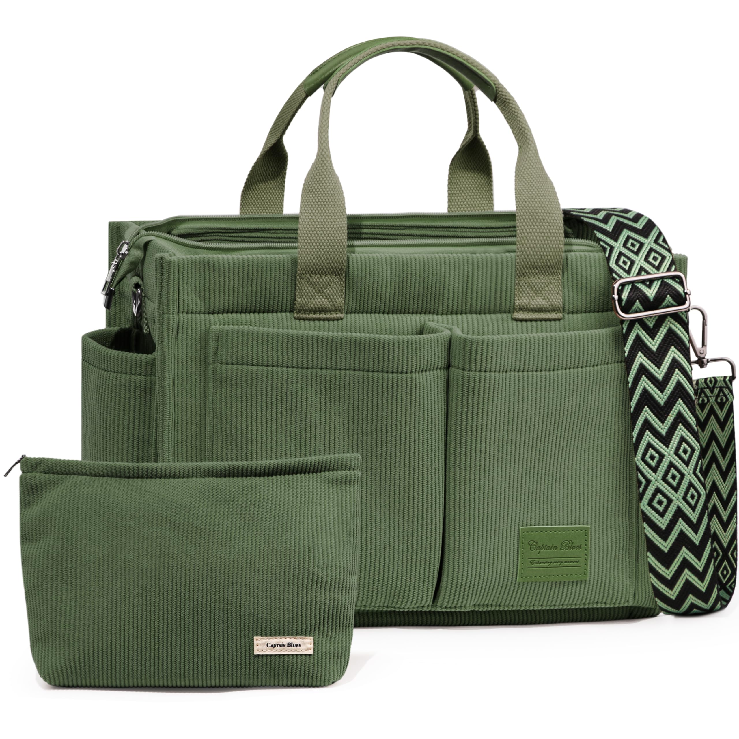Captain Blues Cord Tasche Damen, Große Handtasche, Shopper Tasche, Arbeitstasche Damen, Umhängetasche mit Reißverschluss, Cord Tote Bag für Uni & Alltag