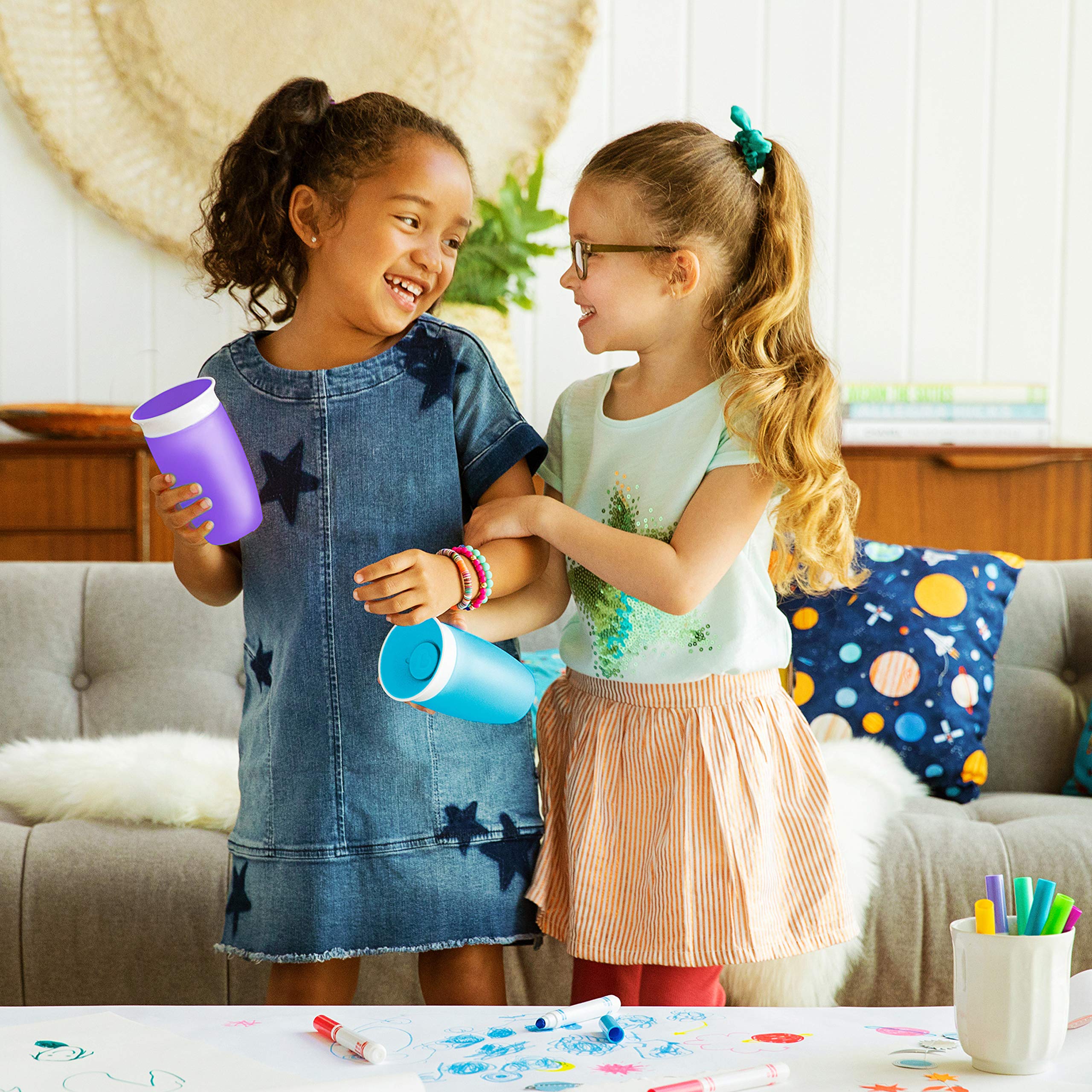 Munchkin Miracle 360ᵒ Trinkbecher, auslaufsicher & Miracle 360°- Edelstahl-Trinkbecher für Babys und Kleinkinder, BPA-frei, auslaufsicher, spülmaschinenfest, für Kinder ab 12 Monaten, lila - 296 ml