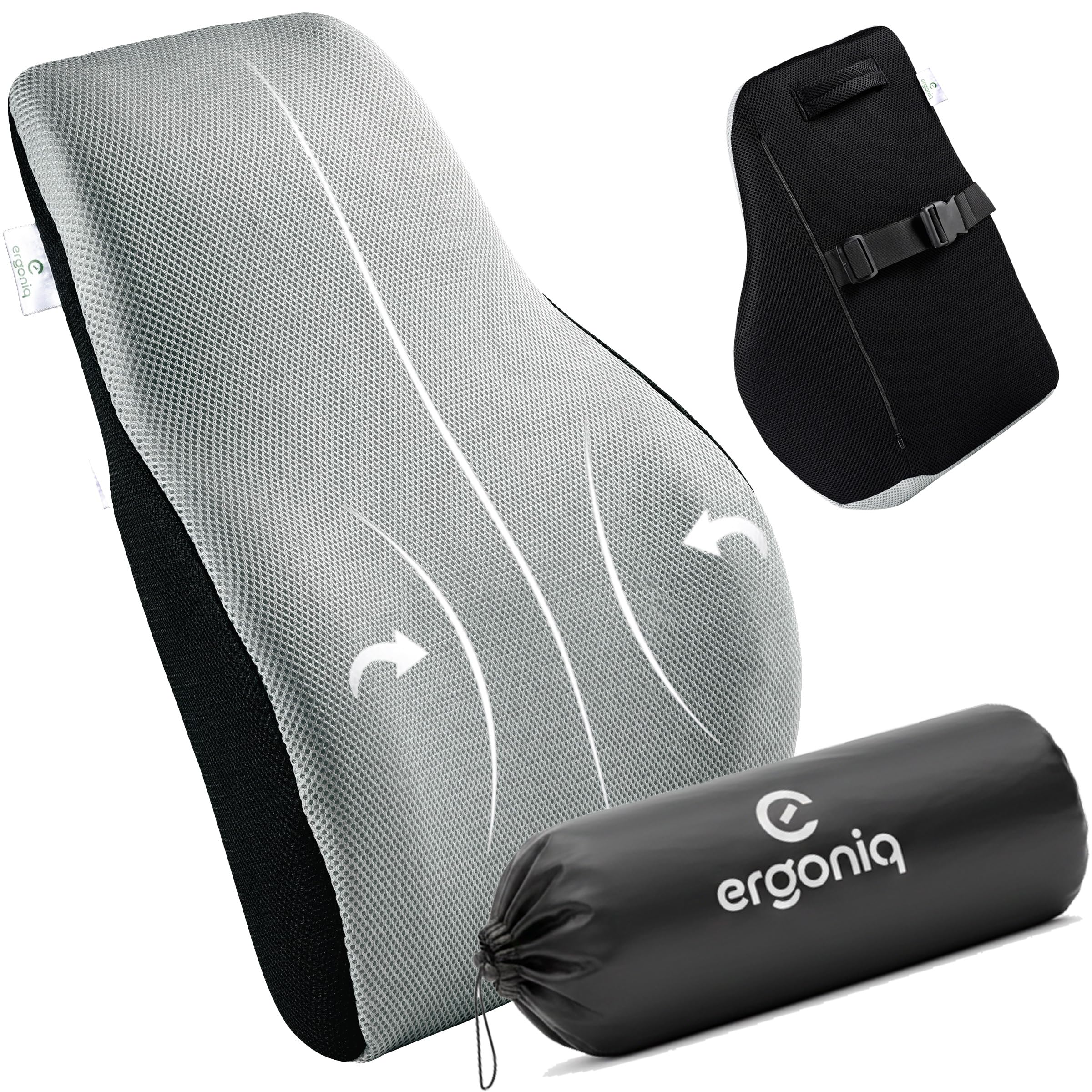 Ergoniq Memory Foam Lumbar Back Support Cushion for Office Chair & Car Seat | Ergonomic Lower Back Pillow for Posture Support & Sitting Comfort | Breathable Cover | 1 Year Warranty (Grey)