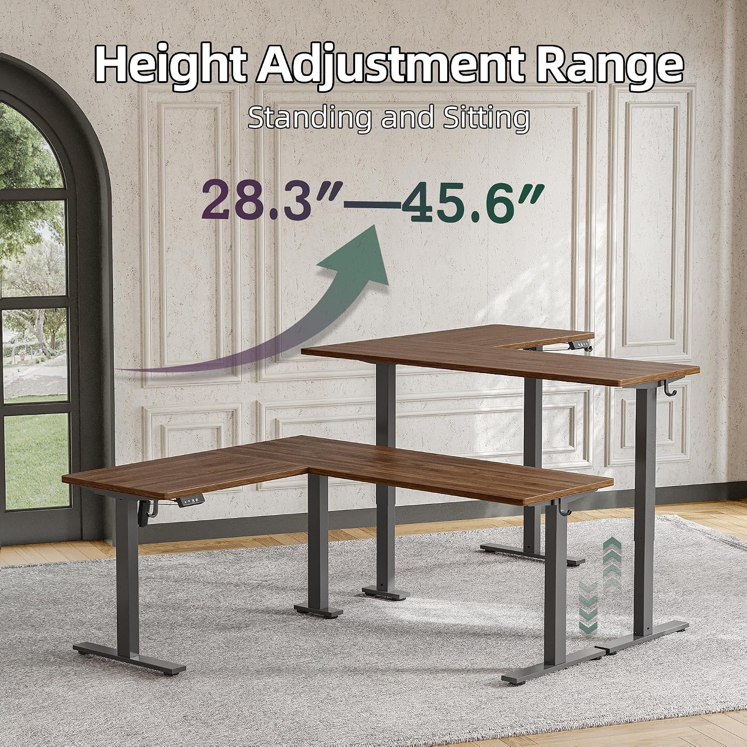 TIQLAB L Shaped Standing Desk Adjustable Height, Electric Corner Standing Desk, 63 x 55 inch Sit Stand Computer Table with Splice Board, Black Walnut - 4