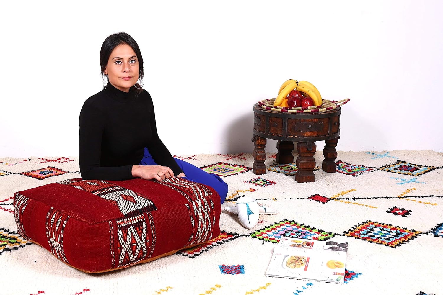 Oriental Pillow, Kilim Pillow, Ottomans, Tan Leather Pouf