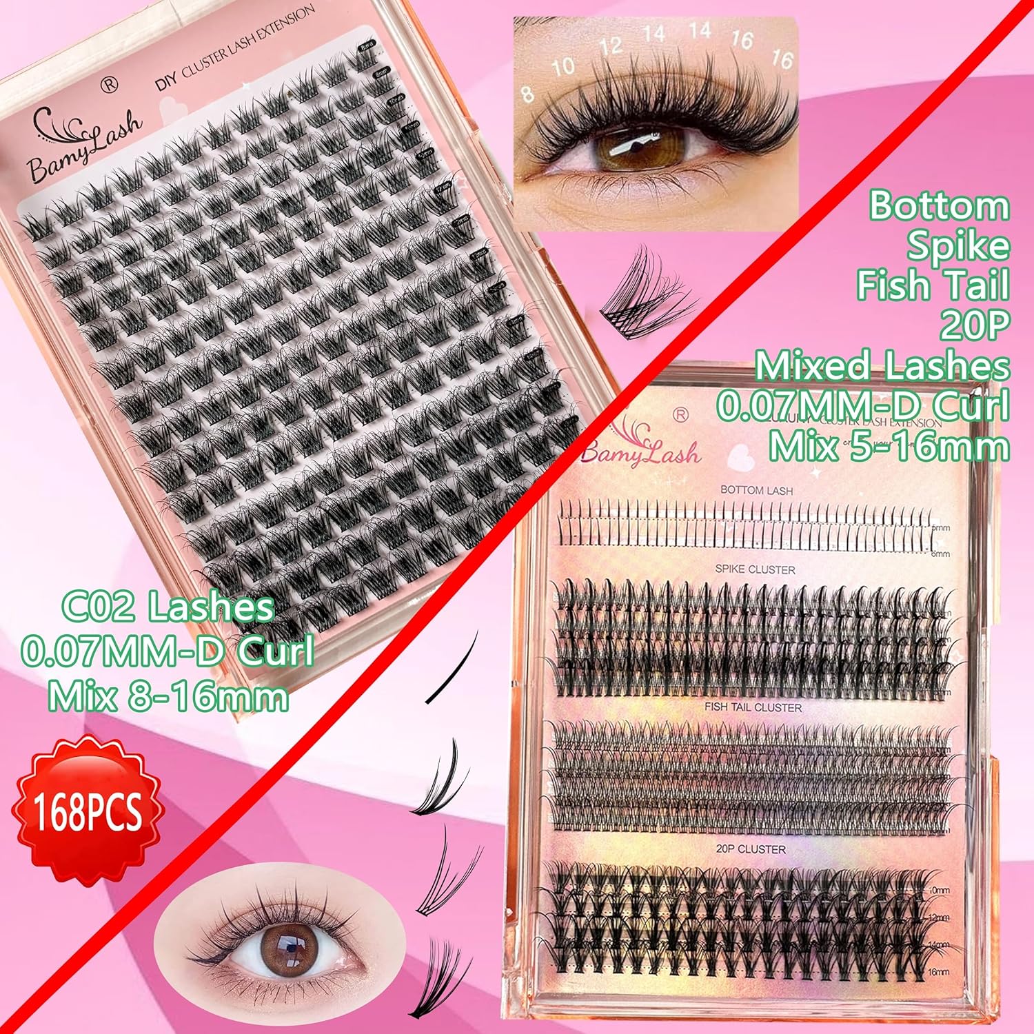 BamyLash DIY Lash Clusters Kit with Eyelash Curler, Bond&Seal, Remover, Tweezers, 6 Boxes Individual Cluster Lashes Extension Set (Diy Lash Clusters Set)