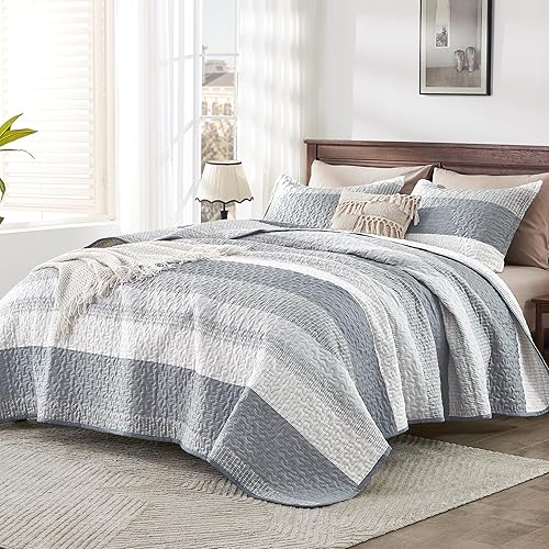 Miniatura 2 de Andency - Juego de edredón de rayas grises tamaño individual (68 x 86 pulgadas), 2 piezas (1 edredón a rayas y 1 funda de almohada), juego de