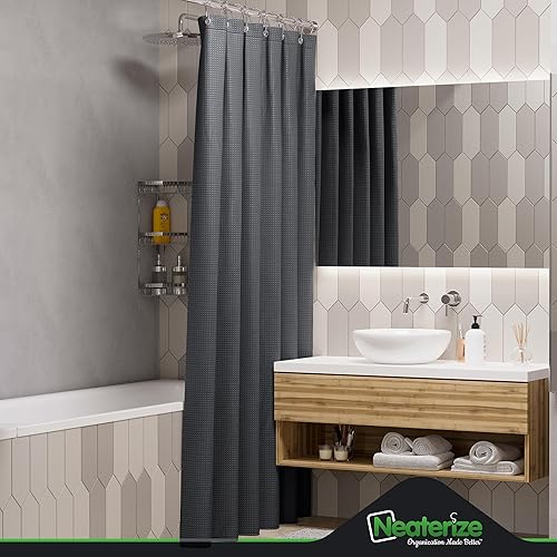 Vista 109 de NEATERIZE Cortina de ducha verde salvia, cortinas de ducha estilo hotel verde salvia para baño con diseño de gofre, 72 x 84 pulgadas, cortina