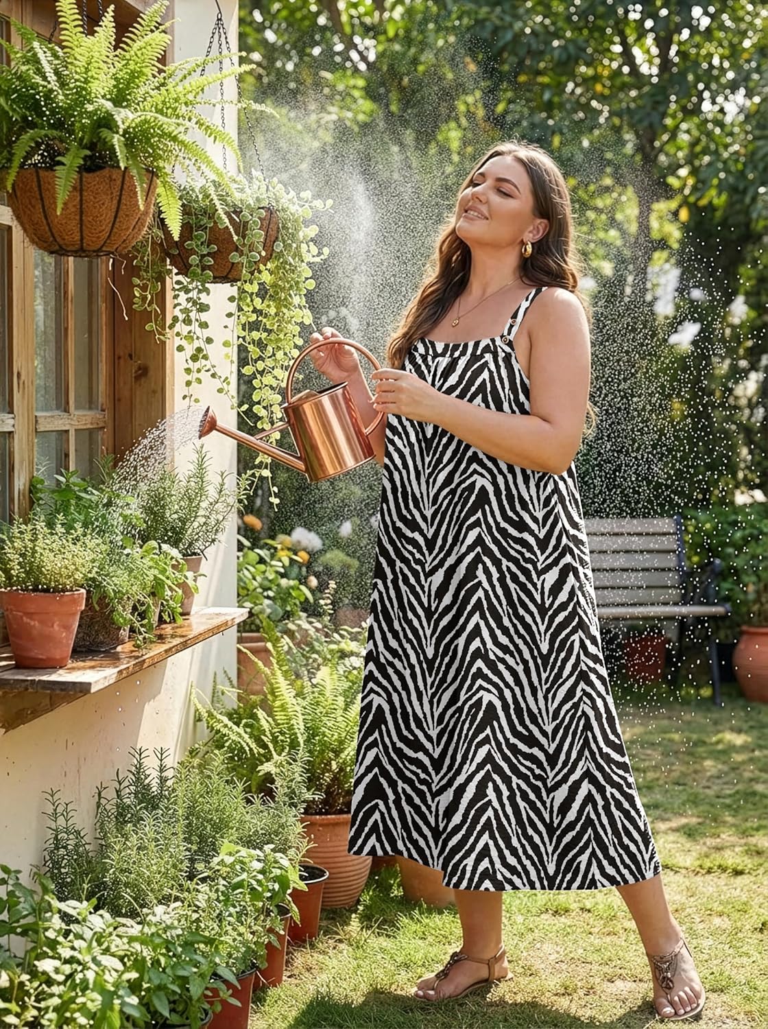 OLRIK Women's Plus Size Summer Dress 2026 Overall Midi Sundress for Women Loose Fit Adjustable Strap Beach Swimsuit Cover Up