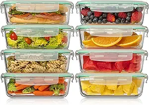 Fusion Gourmet 8 Pack 35 oz Glass Storage Containers with Lids - Airtight