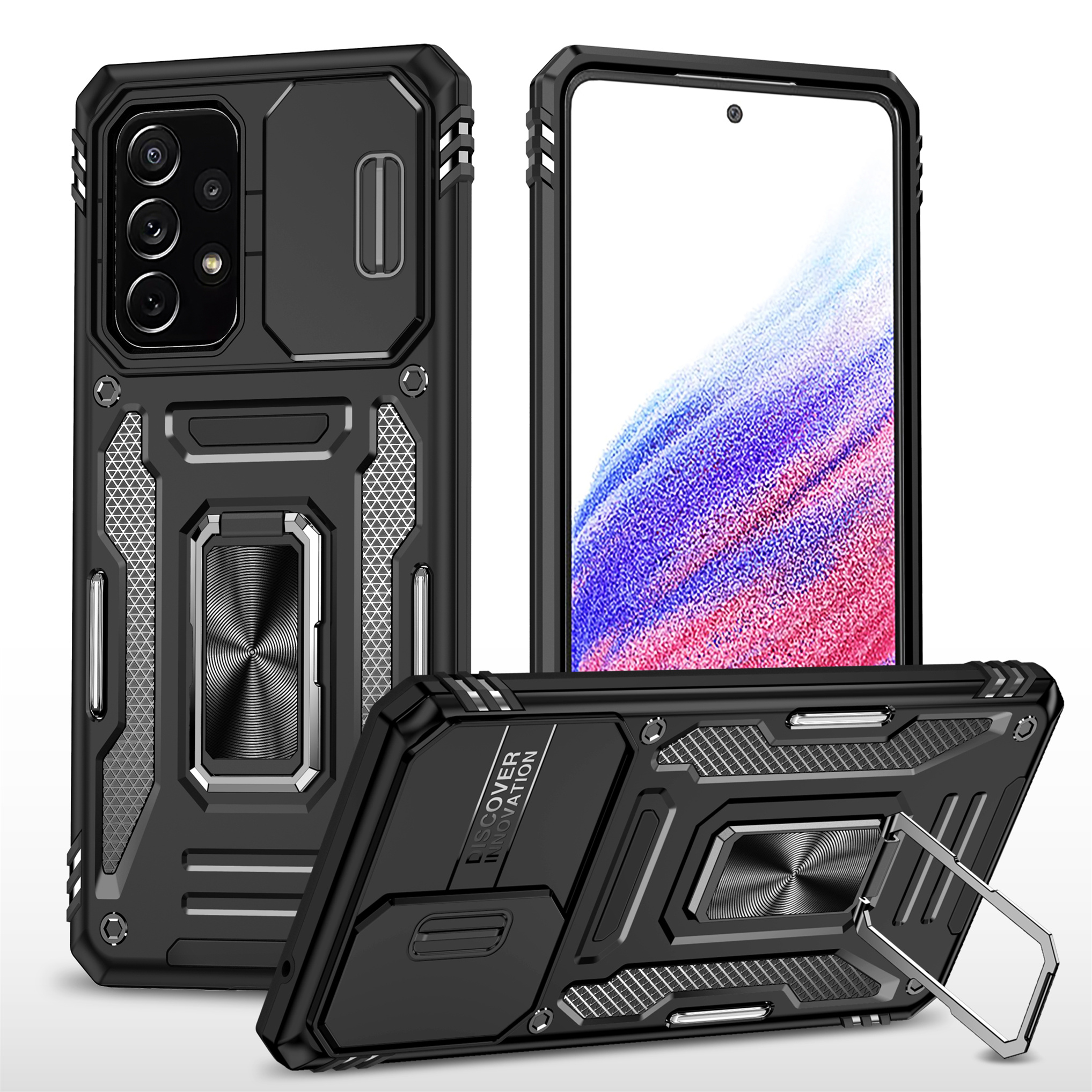 ESONG Cover per Honor X7,Custodia Protettiva di Grado Militare con Scorrevole Fotocamera Proteggi,PC&TPU Antiurto Case con 360° Magnetica Anello Supporto per Honor X7,Nero