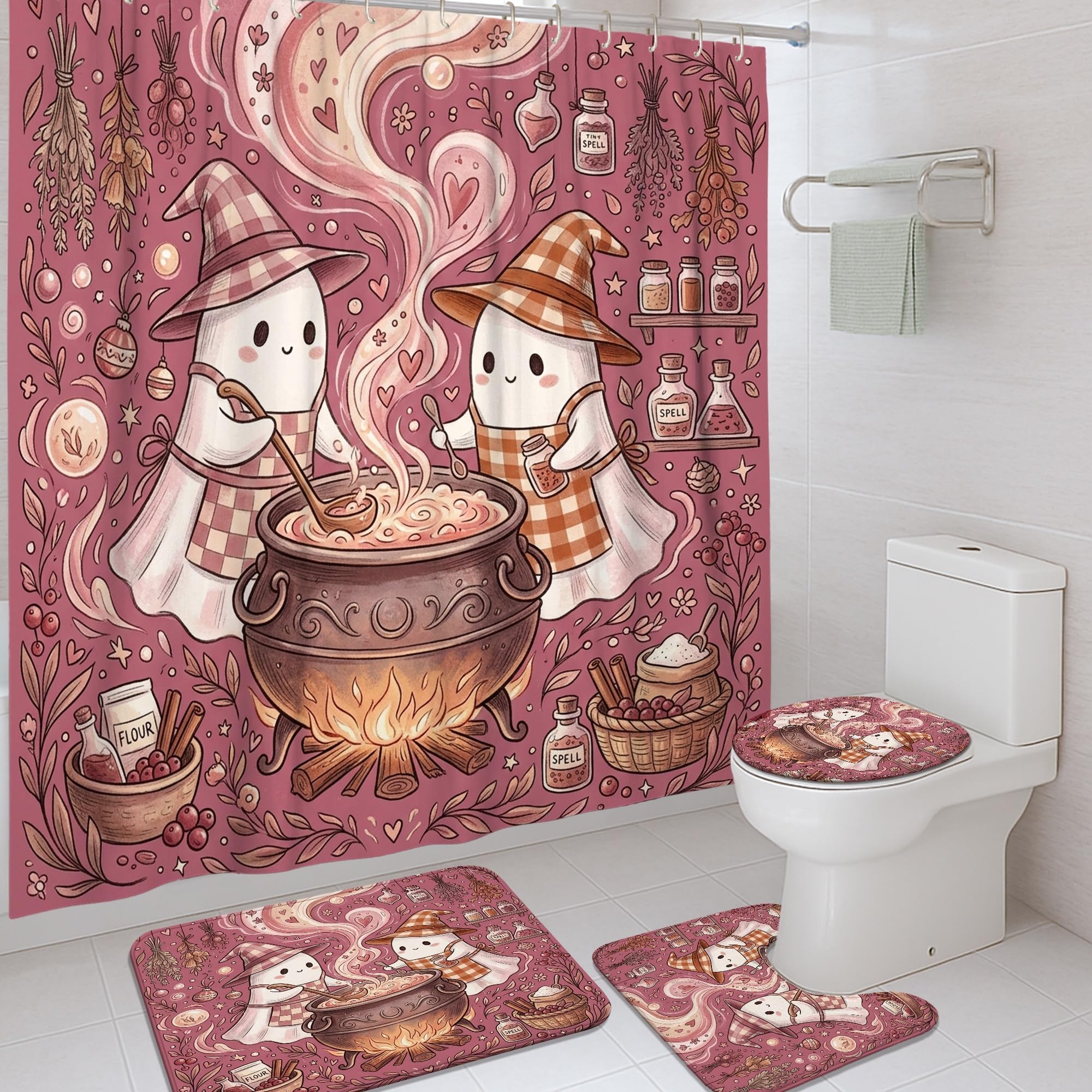 Rideaux de douche fantômes imperméables pour stopper l'eau et décorer Halloween