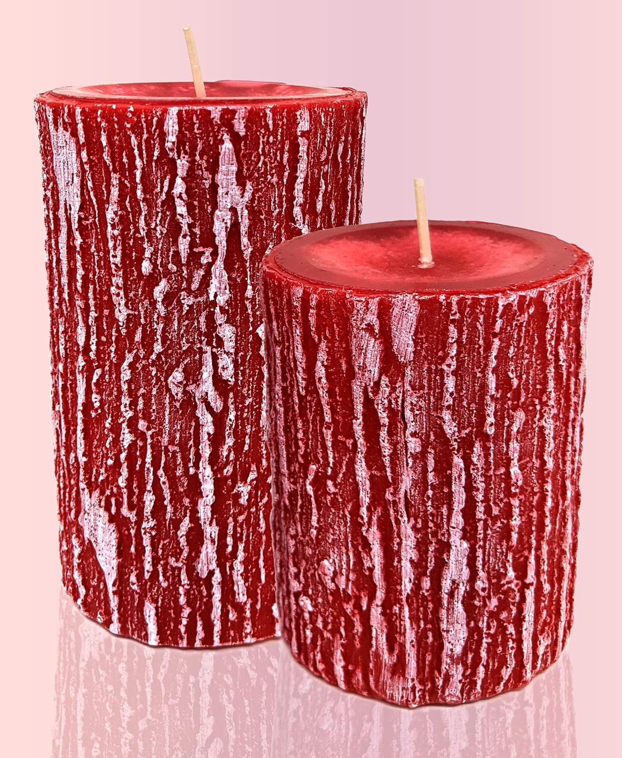 Hyoola Timberline Pillar Candles - 6 Pack - Red Pillar Candles - European Made Rustic Pillar Candle - 3 Inch x 5 Inch