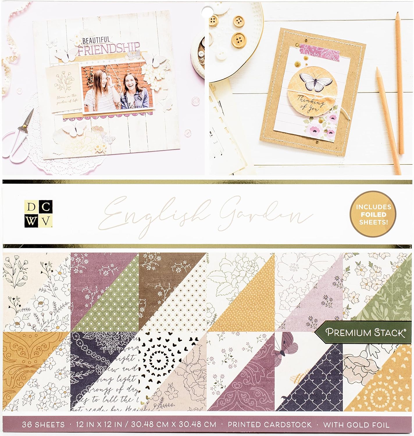 DCWV Printed Cardstock Paper 12x12, 36 Sheets of Scrapbook Paper for Crafts and Card Making, Double Sided Heavy Duty Cardstock with Foil Accents - Floral Couture