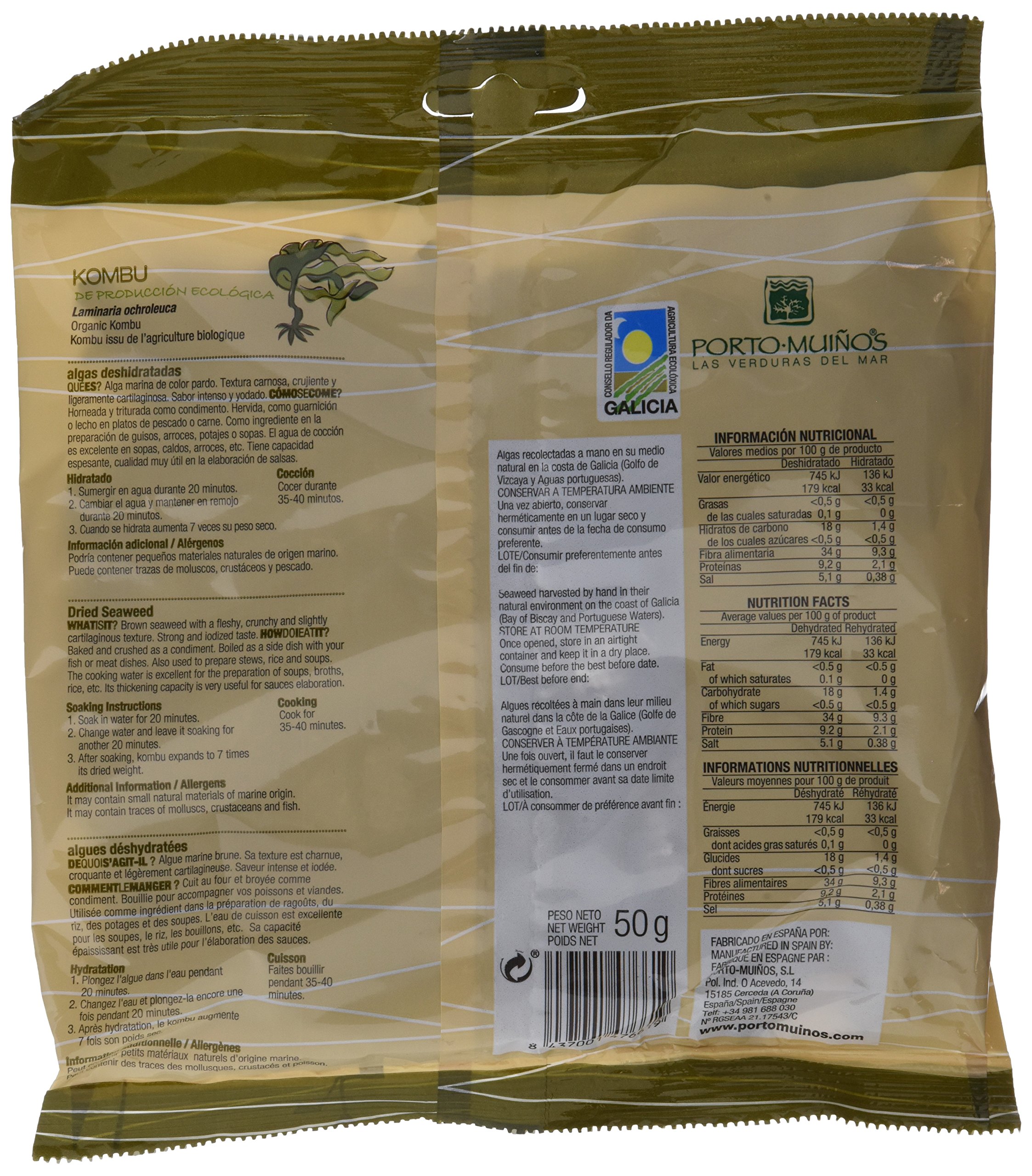 Porto Muiños Alga Kombu Deshidratada 2 x 50 g Paket 100 g