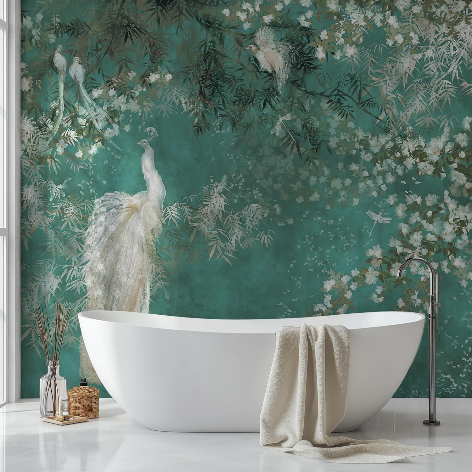 Peel and Stick Self Adhesive Canvas Wall Mural Floral Vintage Botanical Wallpaper Removable Nature Wall Mural for Living Room Bedroom Office Home Decor Accent Wall (A, 114''X83'')