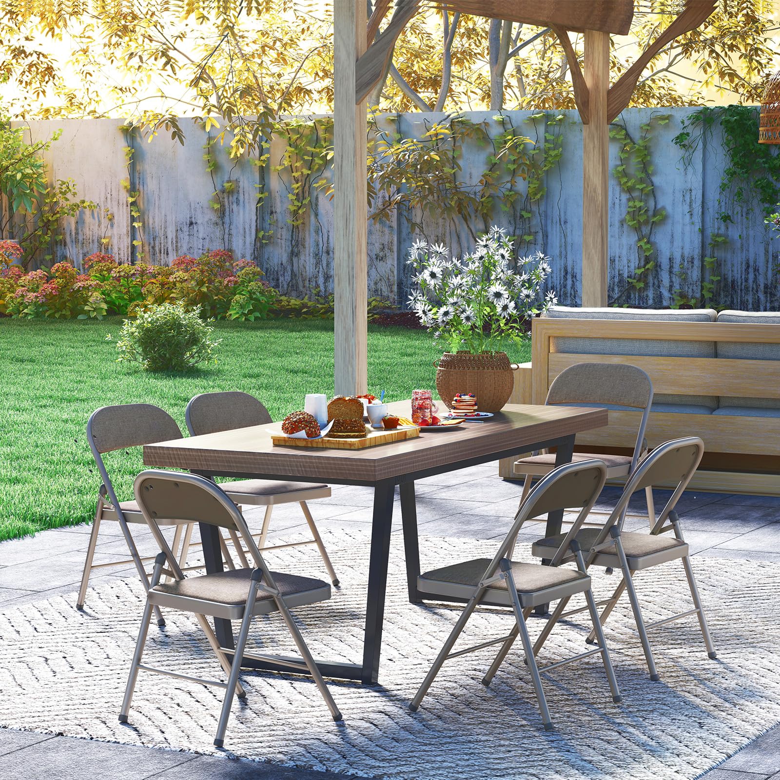 Gartenstühle Stapelbar 4er Set Metall Klappstuhl Outdoor bis 150 kg mit Stoff-Kissen