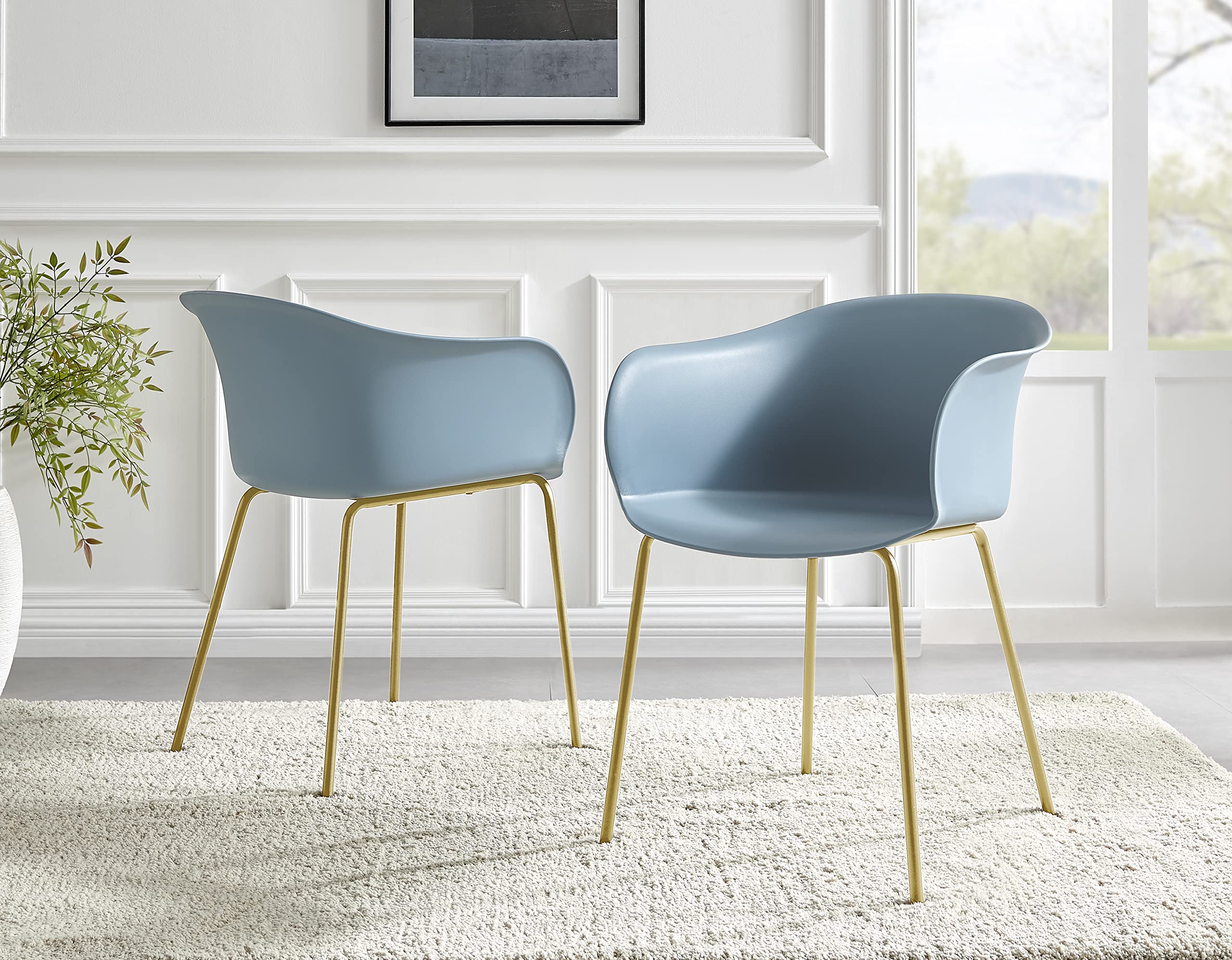Furniturebox UK 2x Harper Dining Chairs - Blue Grey Seat with Gold Legs ...