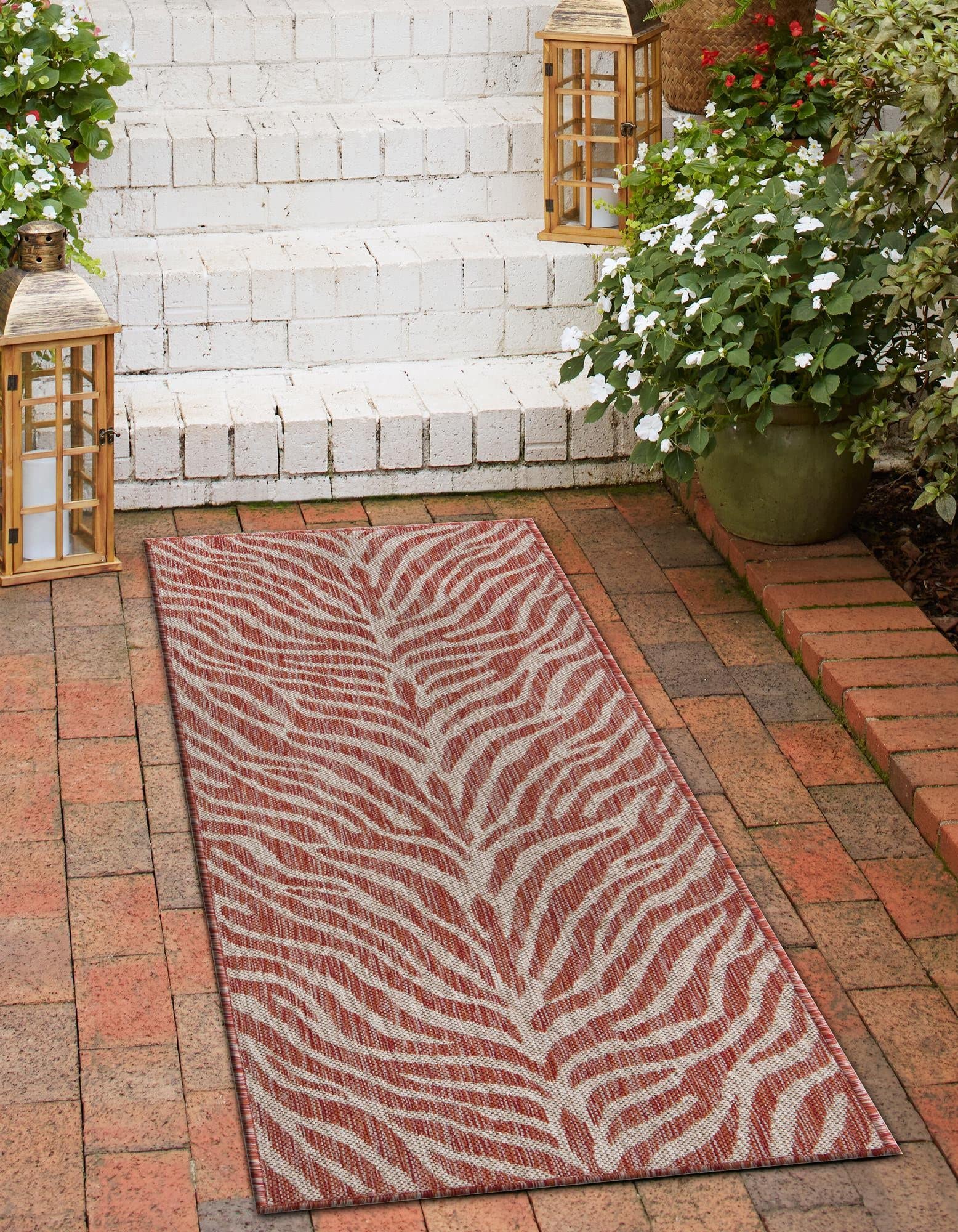 Rugs.com Outdoor Safari Collection Rug – 2' x 6' Runner Rust Red Flatweave Rug Perfect for Hallways, Entryways