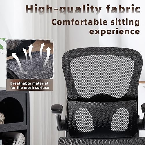 Miniatura 7 de Silla de oficina, silla de escritorio ergonómica con respaldo alto ajustable 2D soporte lumbar apoyabrazos abatibles, ejecutiva de malla