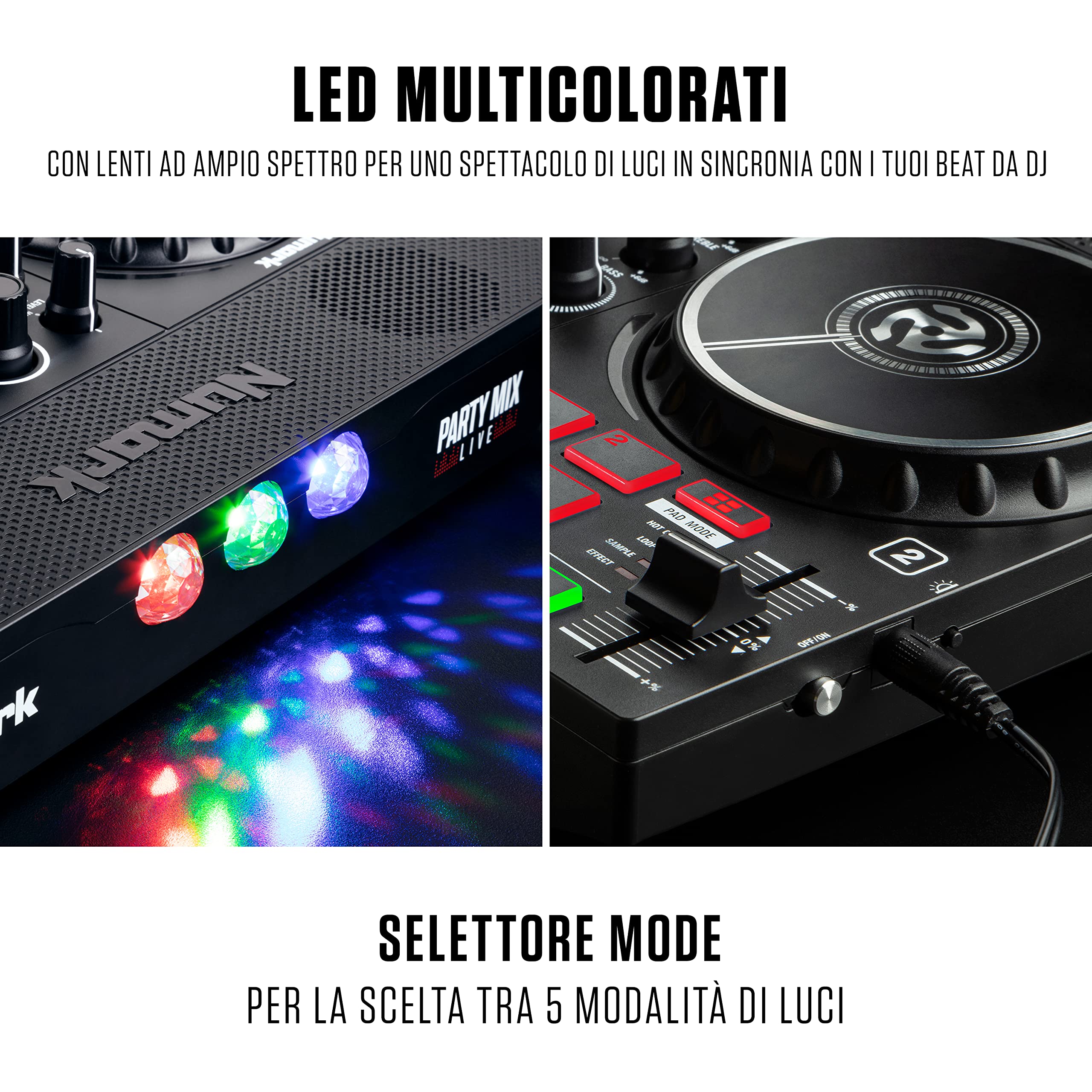 Numark Party Mix Live Console DJ 2 Canali Serato DJ Lite con Casse e Luci da Discoteca