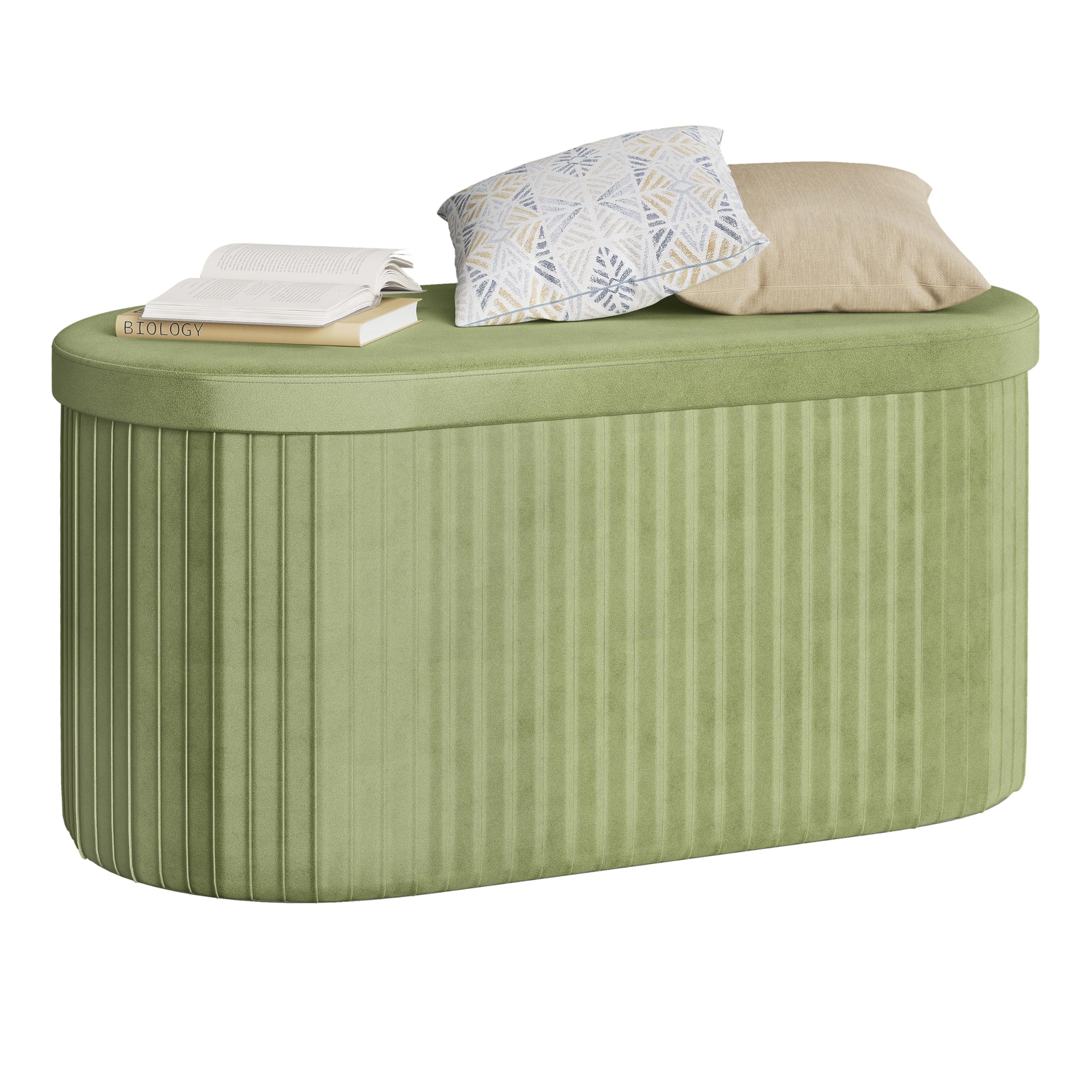 WOLTU Baul Almacenamiento Dormitorio, Baúl Puff Plegable, Banco Almacenaje de 76L, Banqueta Otomano Salon, Reposapiés Sofá, 76x38x38 cm, Verde