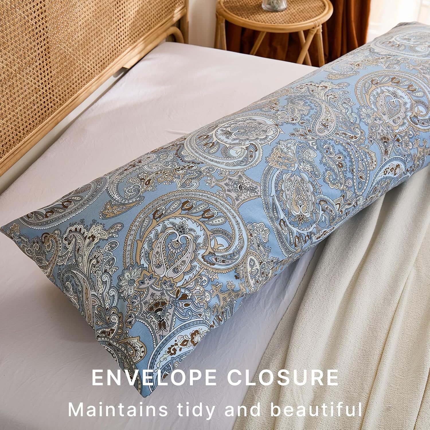 Body Pillowcases 100% Cotton Pillow Case, Blue Paisley Print, Soft Breathable Envelope Closure Pillow Cover(Body, 20"x54")