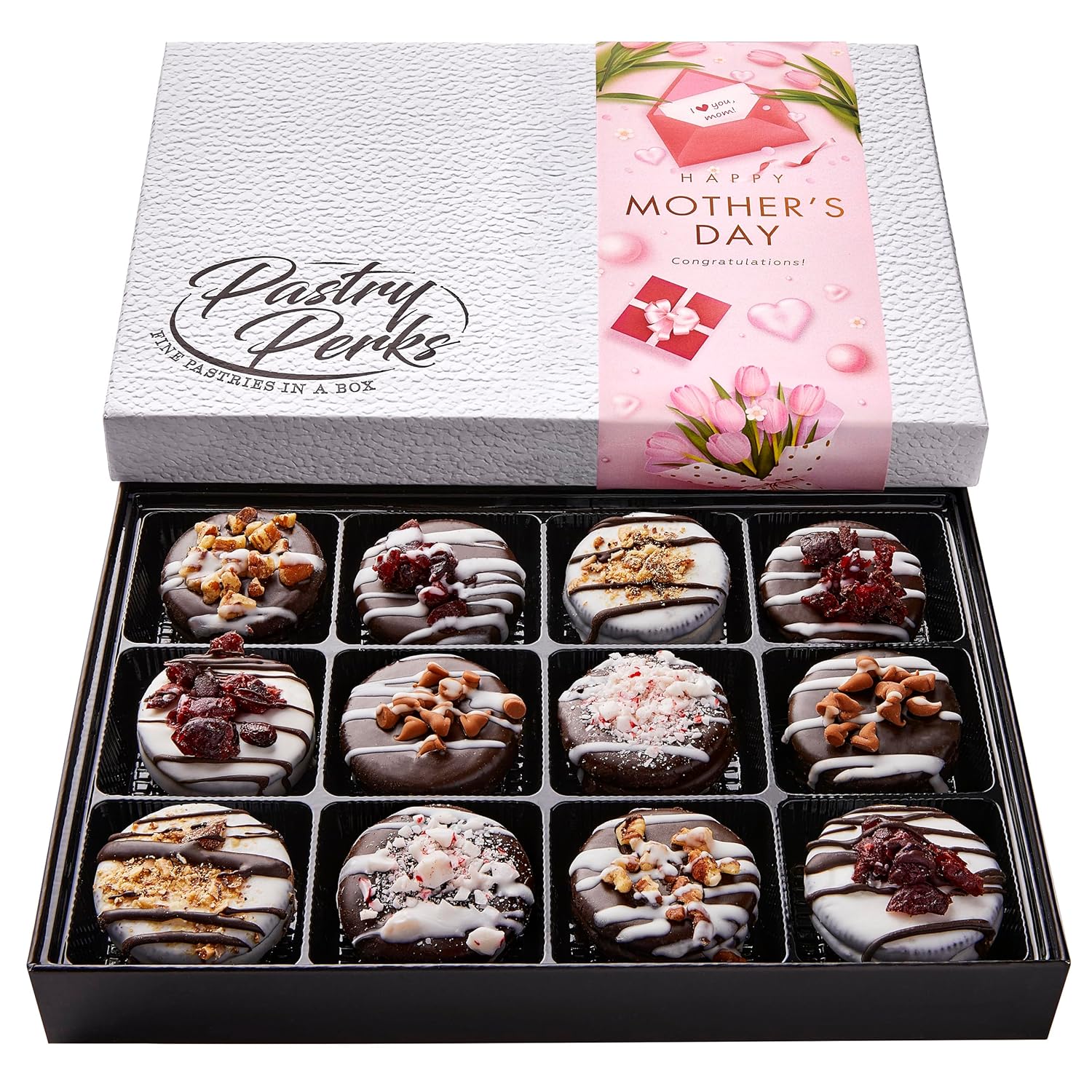 Pastry Perks Mother’s Day 12 Gourmet Chocolate-Covered Cookies, Gift Basket – Delicious Treats for Mom, Grandma, and Women – Holiday Food Delivery Gift Ideas