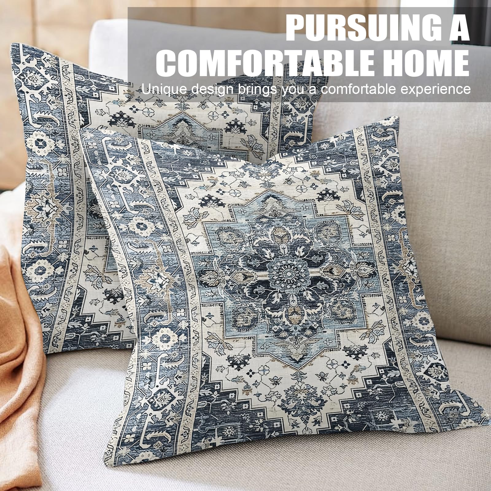 XPHZZL Pack of 2 Bohemian Style Linen Decorative Cushion Covers 40x40 cm Square Throw Pillow Covers 16x16 Inch Boho Style Pillowcases for Outdoor Home Decor Sofa Bedroom Car - Image 2