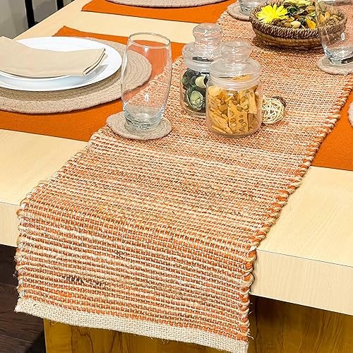 Miniatura 7 de CHARDIN HOME Juego de 4 manteles individuales de yute natural, color naranja óxido degradado, 13 x 19 pulgadas, manteles individuales rústicos