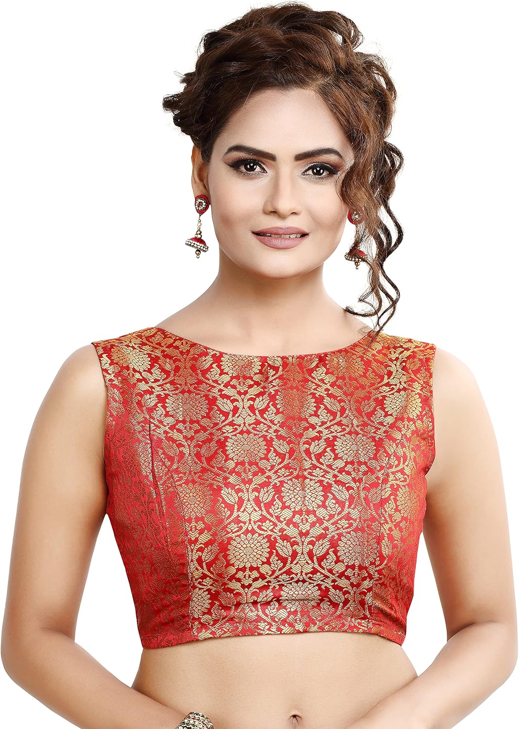 Madhu Fashion Women's Traditional Rich Banaras Brocade Sleeveless Readymade Saree