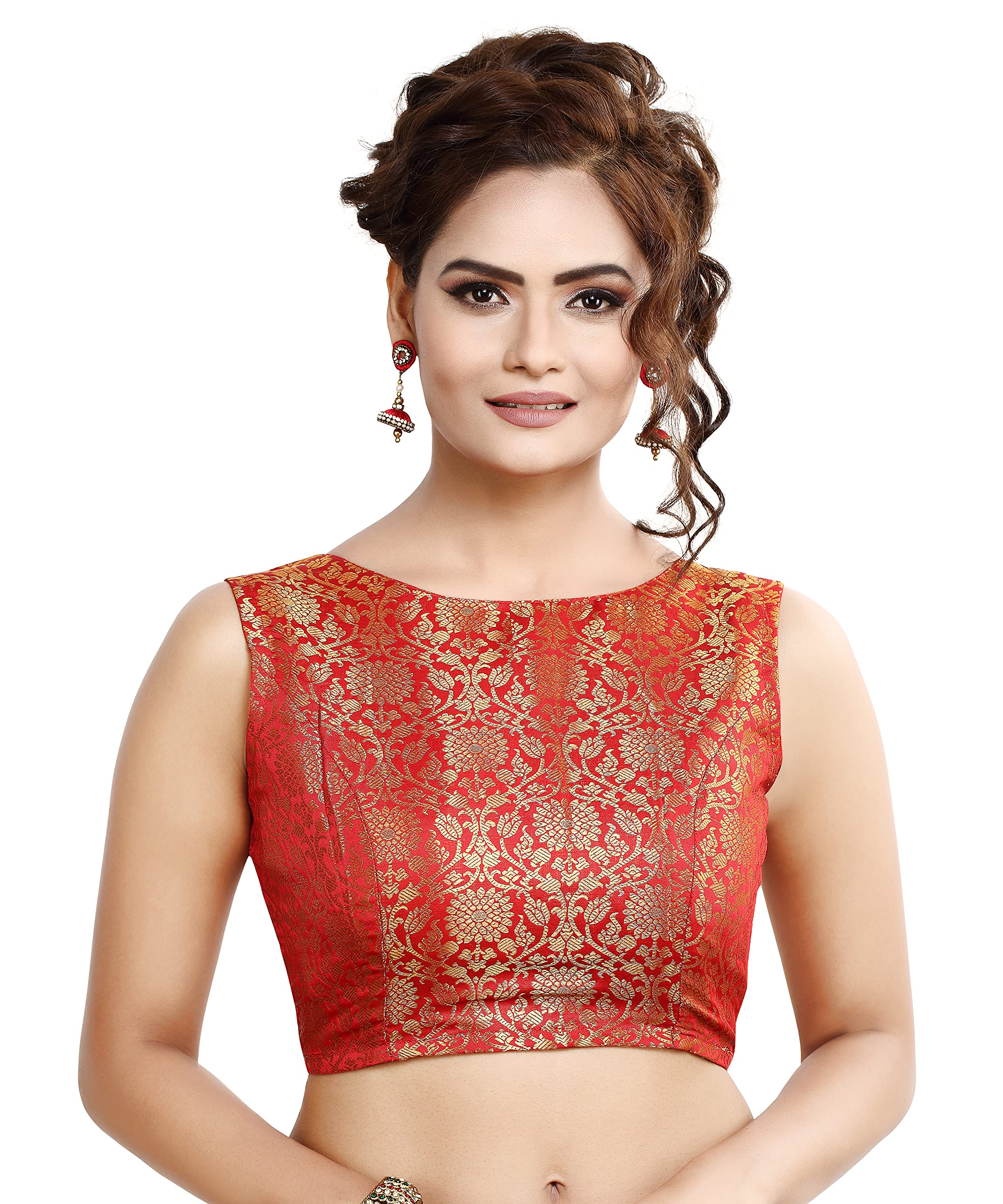 Madhu Fashion Women's Traditional Rich Banaras Brocade Sleeveless Readymade Saree