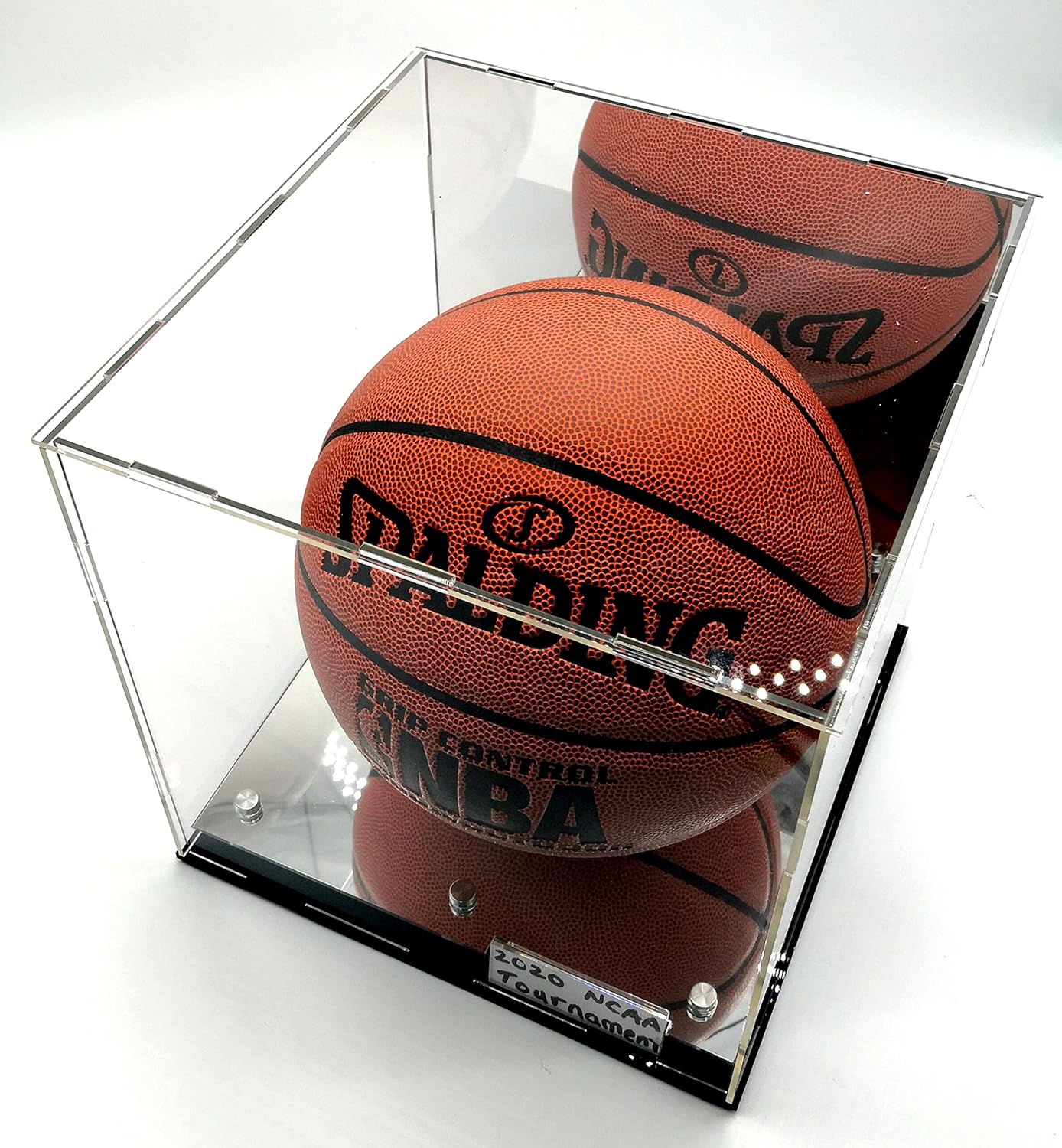 Full Size Basketball Square Shape Soccer Ball Acrylic Display Case Wood Box UV Protection 10x10x9 (Mirror Platform)