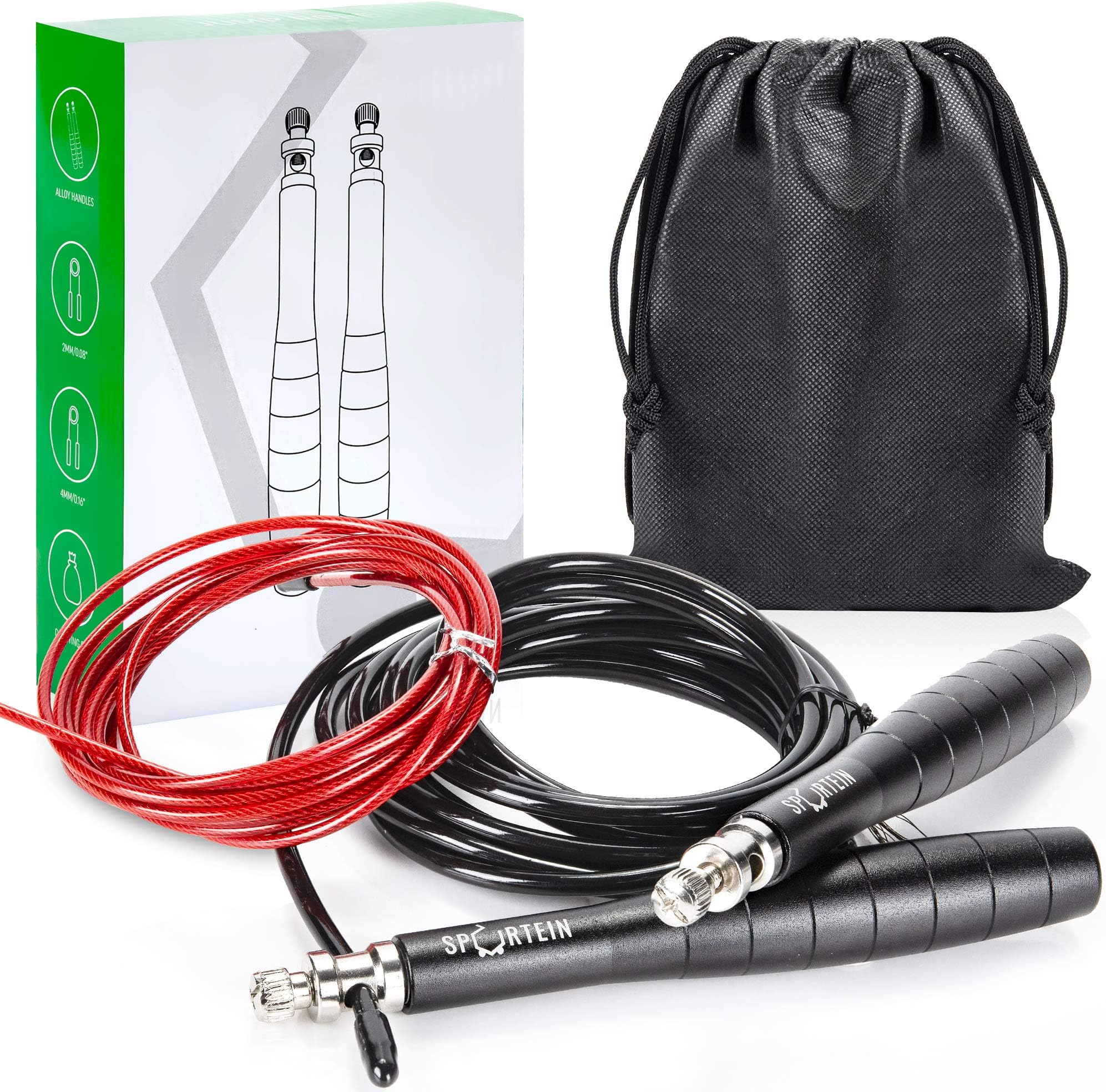 Sportein Jump rope Workout, Weighted & Speed Jump Ropes for Fitness, Skipping Rope for Exercise, Jumping Rope, Crossfit Jump Rope Women, Men, Adults, Kids, Exercise Jump rope, Speed Rope Skipping