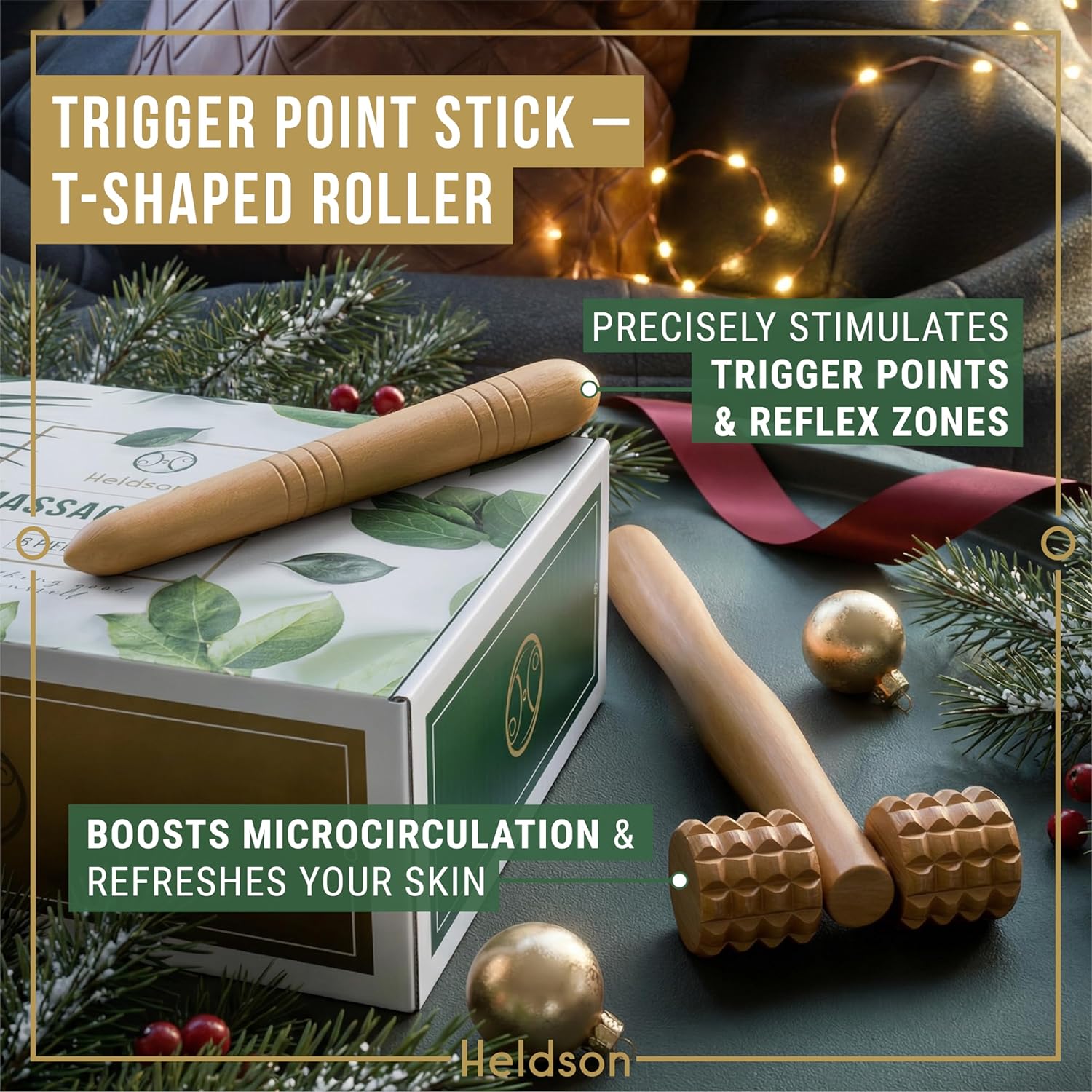 HELDSON® Wooden Therapy Massage Tools [6 Pieces] - Wood Rollers for Body Sculpting - Lymphatic Drainage Massager - Cellulite Tool - Maderoterapia Kit - Back Rolling Stick - Wellness Gifts Women, Men - Image 7