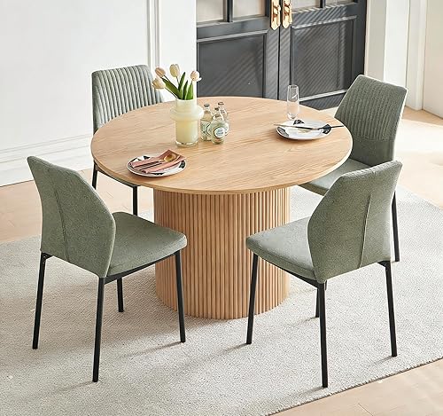 Miniatura 20 de Juego de mesa de comedor para 4, mesa de comedor rectangular irregular de madera moderna, sillas de comedor de cuero, 4 mesas y sillas, juego de 4