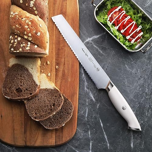 Miniatura 3 de Cangshan Thomas Keller Signature Collection - Cuchillo de pan forjado de acero en polvo sueco, 8 pulgadas, color blanco