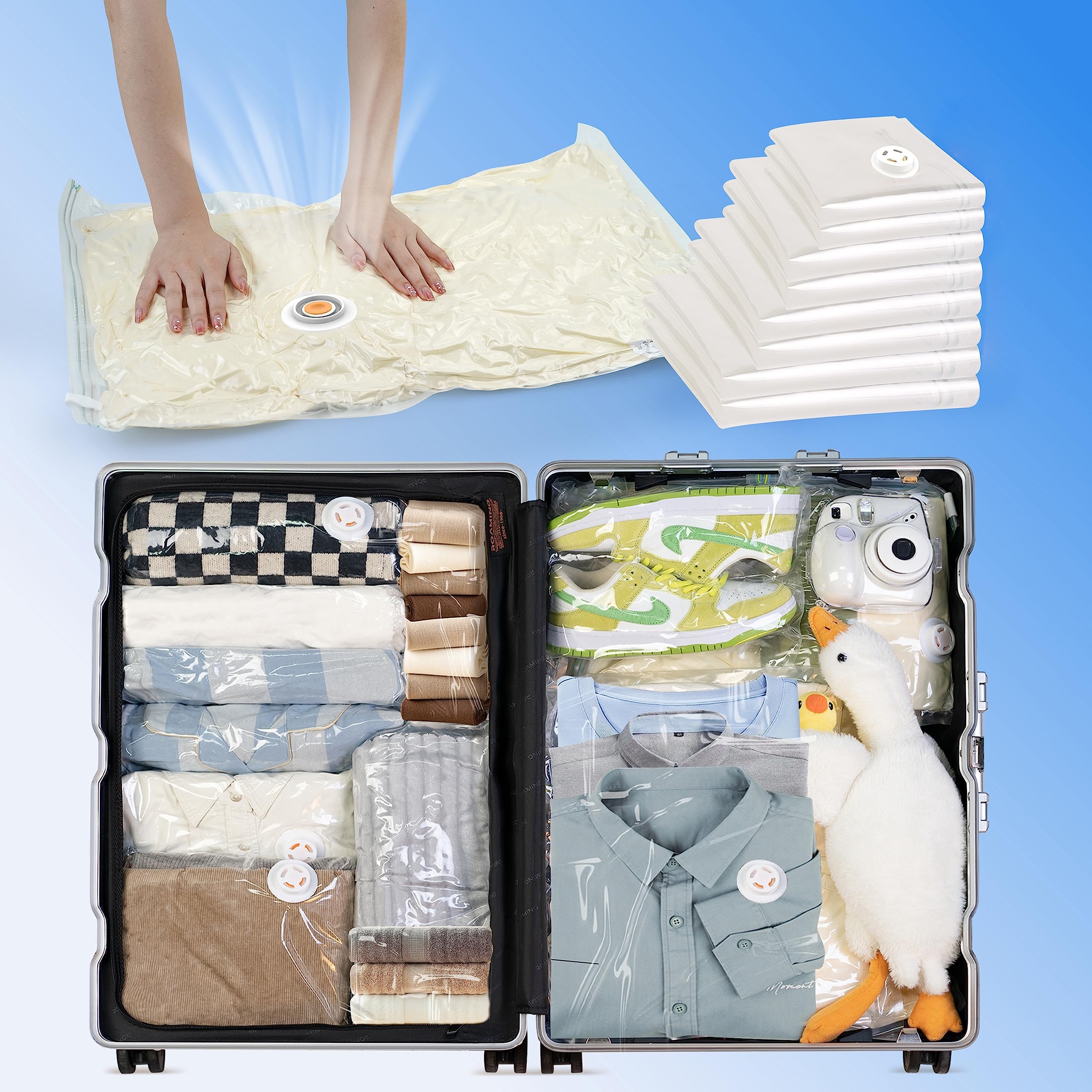 12P Vacuum Bags For Travel, Compression Bags For Travel Organizer, Space Saver Vacuum Storage Bags For Clothing, Packing Bags For Carry On Suitcases, travel essentials (3Large*3Medium*3Small*3XSmall)