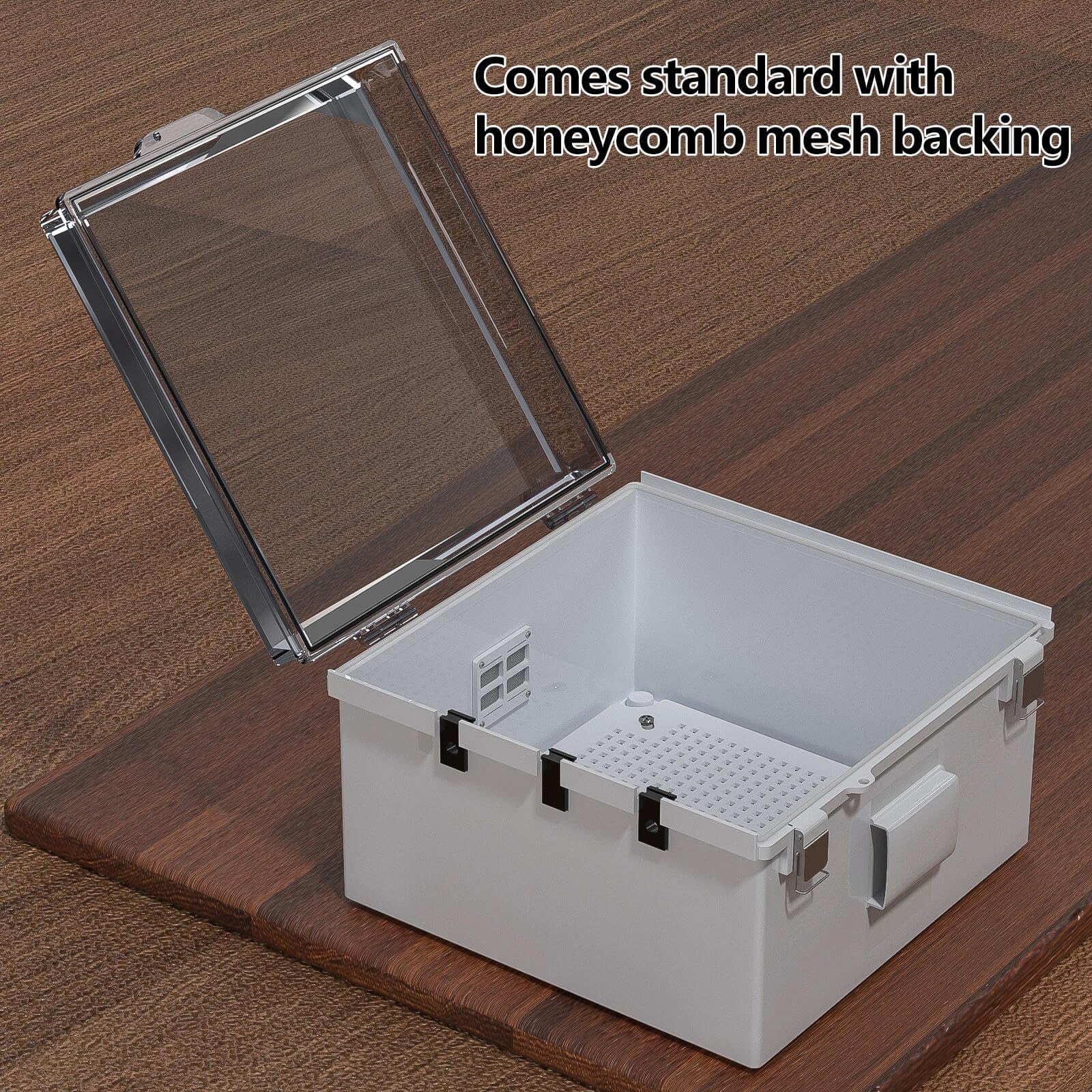 Animacyn Waterproof Electrical Junction Box - Outdoor/Indoor, Gray, 11.8" H X 7.9" W X 5.1" D, Hinged Cover With Lock - View #3